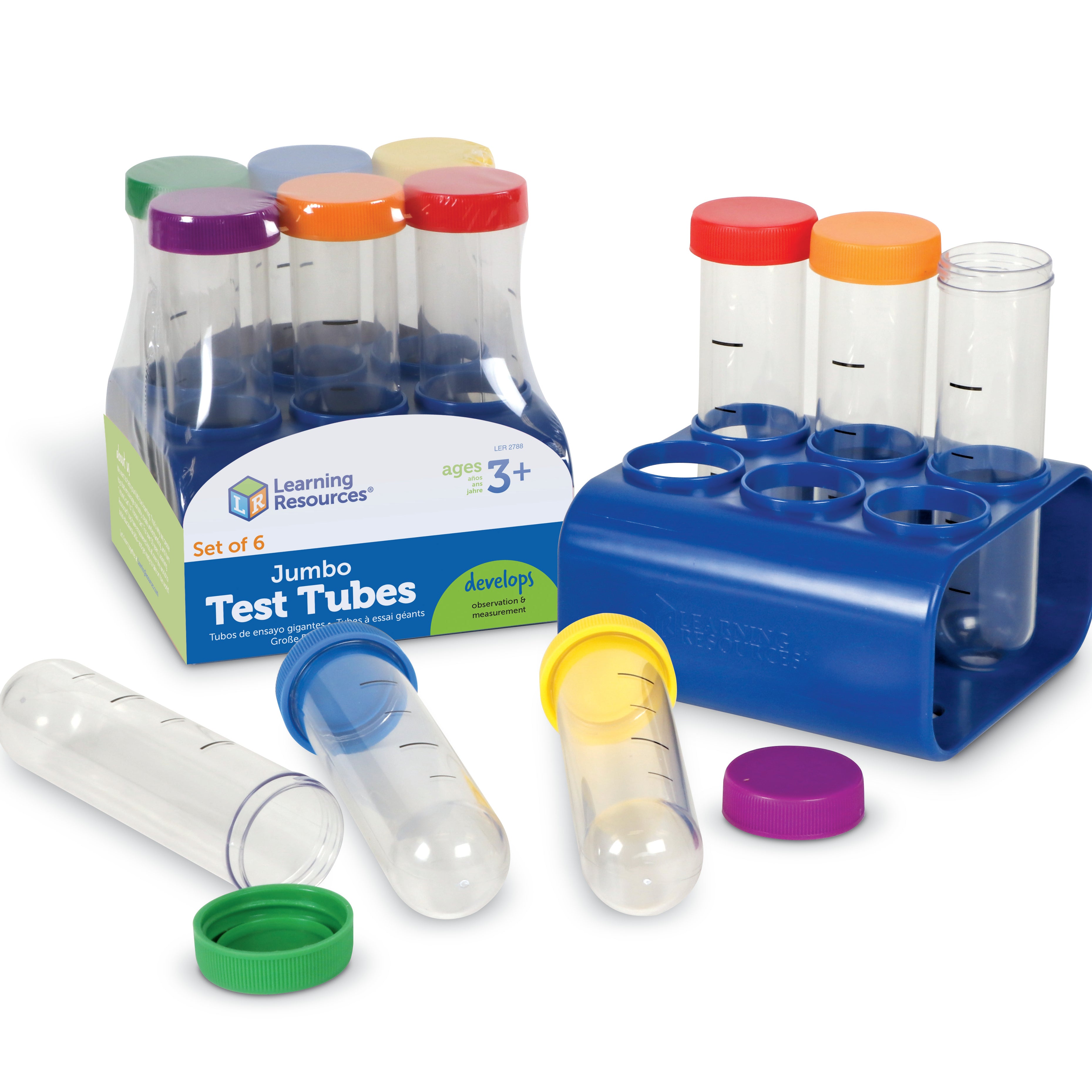 Learning Resources Primary Science Jumbo Test Tubes with Stand, Ideal for Early Science Experiments, Set of 6 with Calibration Marks, Ages 3+