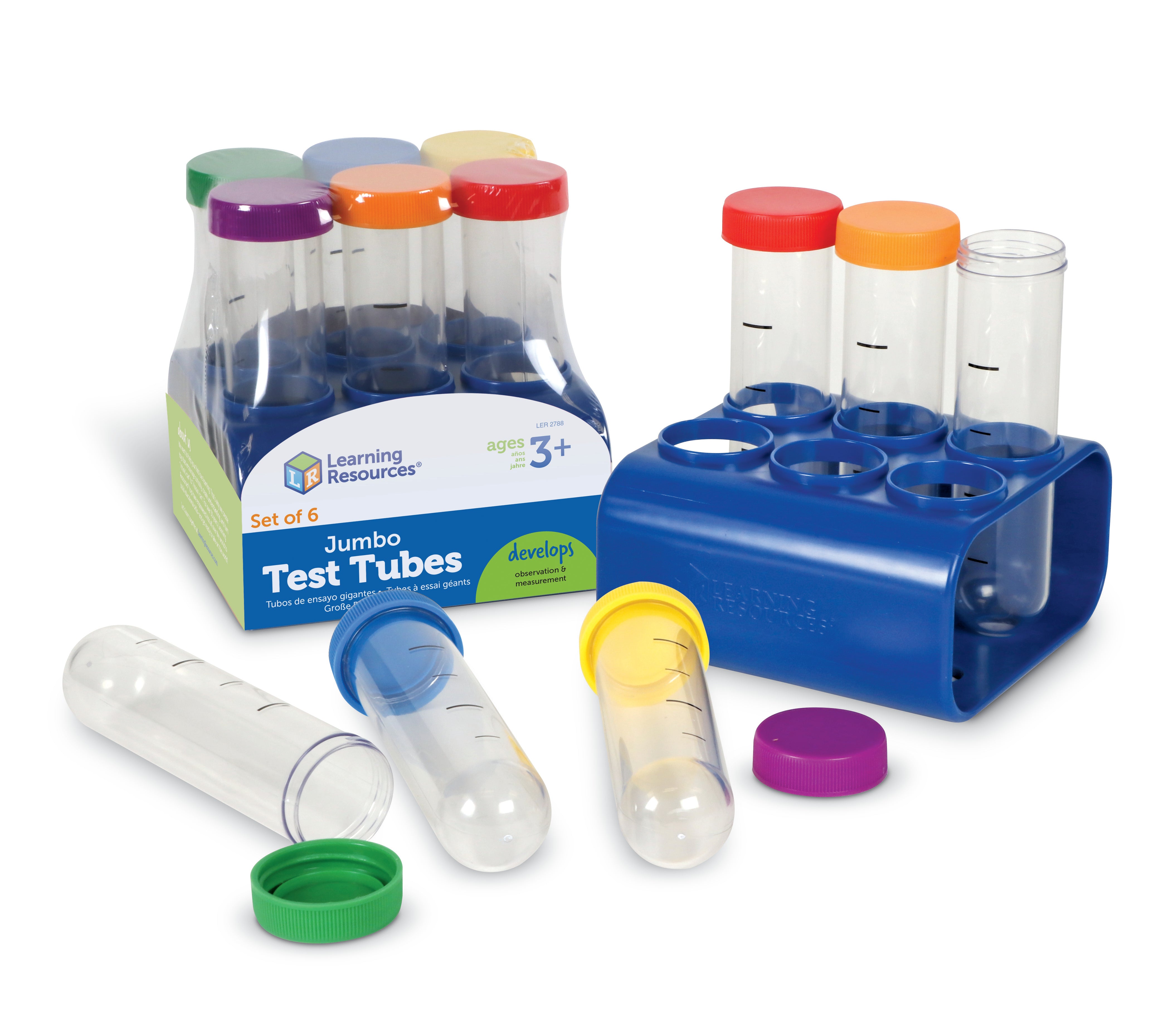 Learning Resources Primary Science Jumbo Test Tubes with Stand, Ideal for Early Science Experiments, Set of 6 with Calibration Marks, Ages 3+