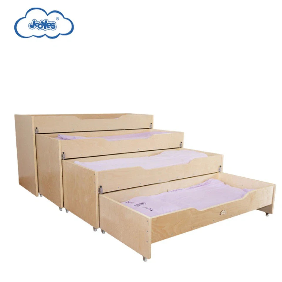 JOOYES Kindergarten Stackable Bed 4-in-1, Space-Saving Natural Wood Bunk Bed for Preschools and Daycare, Promotes Independence, Cooperation, and Easy Nap Management – Early Development & Activity Toys