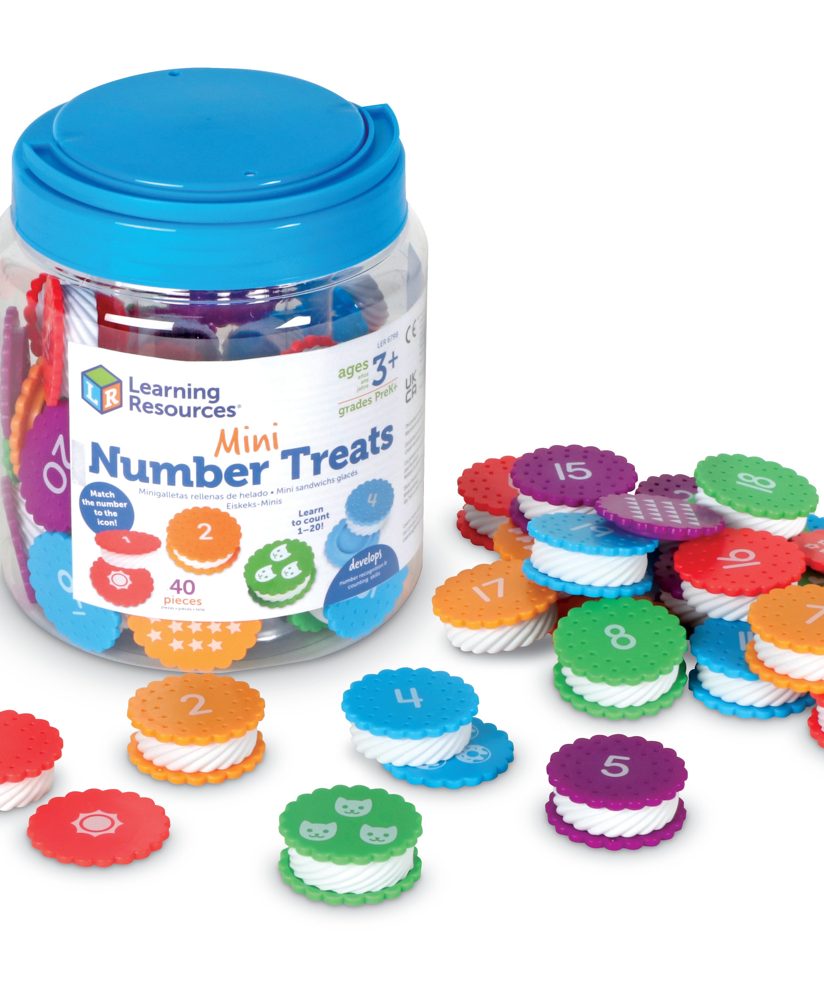 Learning Resources Mini Number Treats, 40-Piece Preschool Counting Toy with Storage Tub, Hands-On Numbers and Colours Learning for Ages 3+