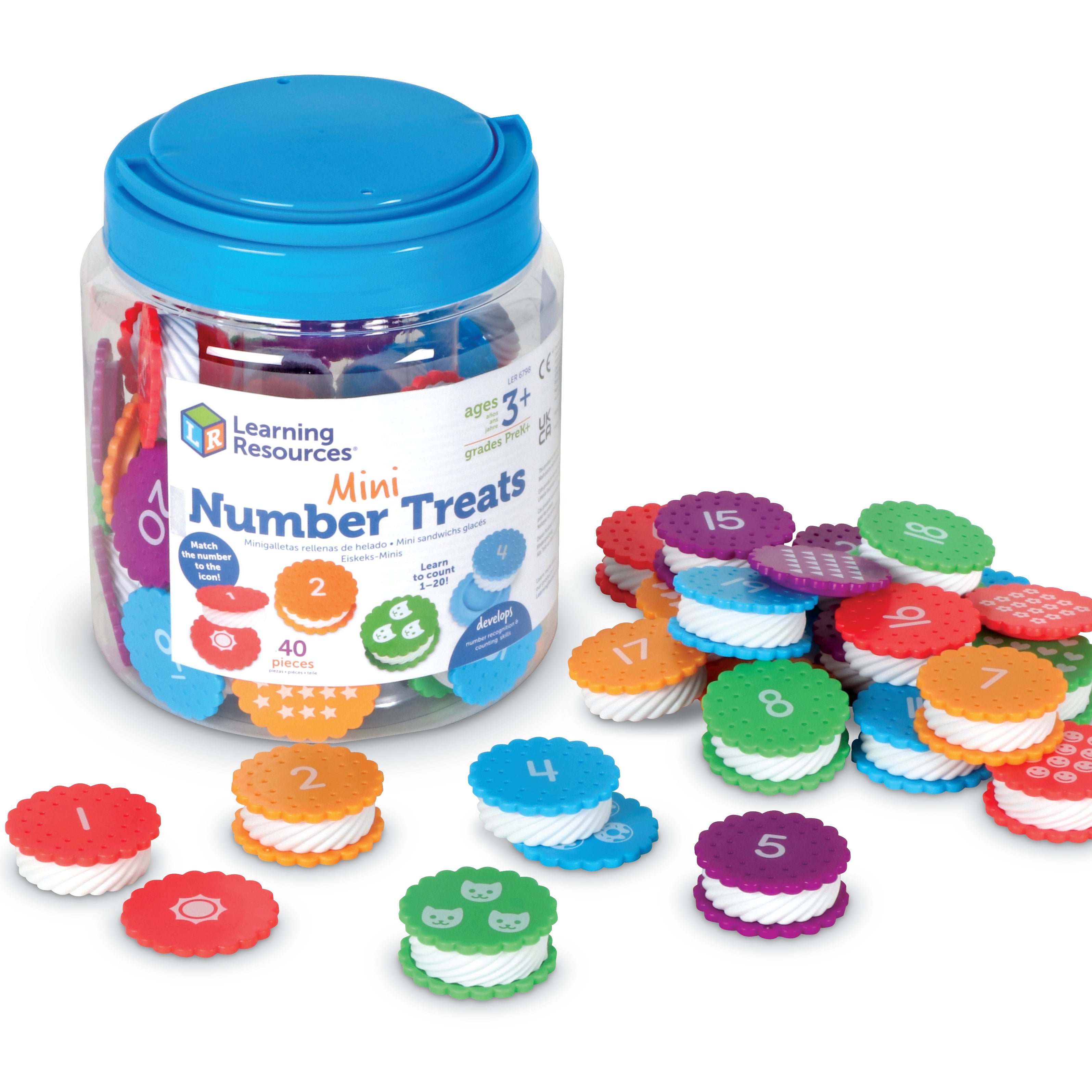 Learning Resources Mini Number Treats, 40-Piece Preschool Counting Toy with Storage Tub, Hands-On Numbers and Colours Learning for Ages 3+