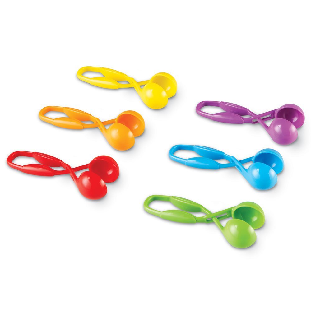 Learning Resources Squeezy Tweezers, Set of 6, Fine Motor Skills Tool for Kids, Strengthens Hand Muscles, Ideal for Sensory Play, Includes Storage Bucket, Ages 3+