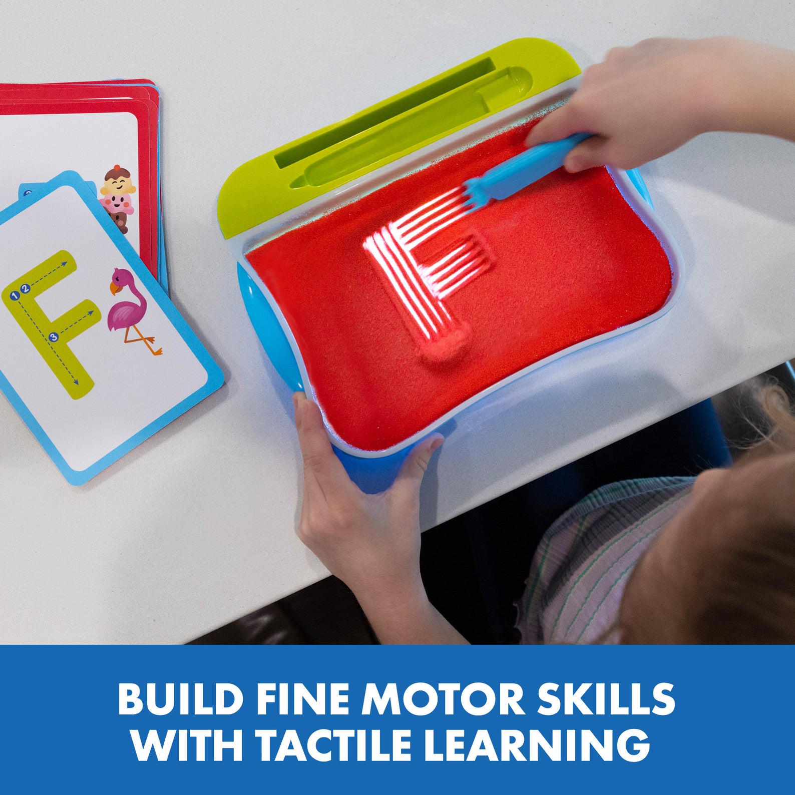 Learning Resources Light-Up Tracing Center, Sensory Writing Tray with Red Play Sand, Cards, and Stylus, Preschool Fine Motor and Pre-Writing Toy for Ages 3+