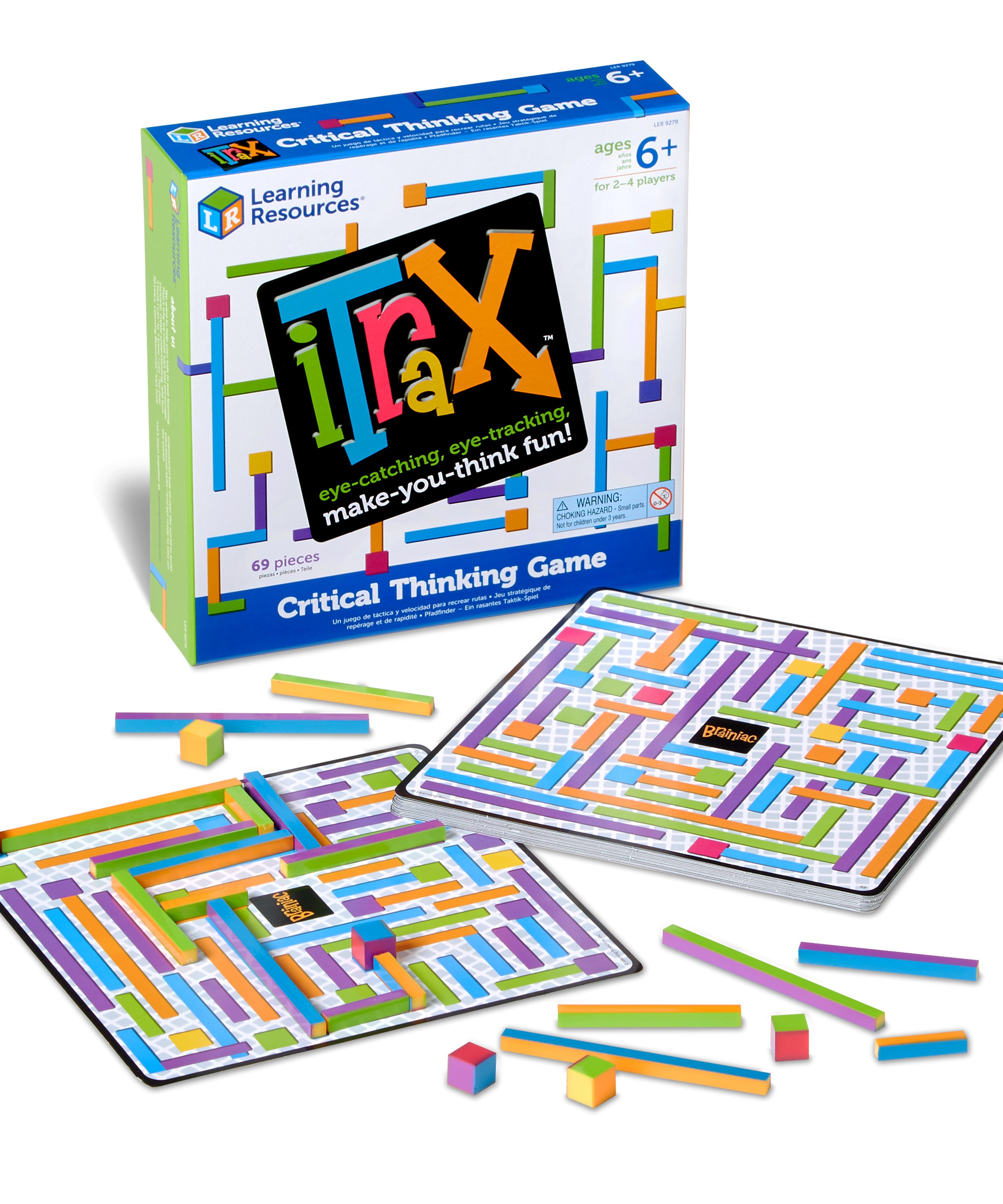 Learning Resources iTrax Critical Thinking Game, Fast-Paced Strategy and Problem-Solving Game for Kids, Includes 3 Levels of Play, 44 Pieces, and 25 Challenge Cards, Ages 6+