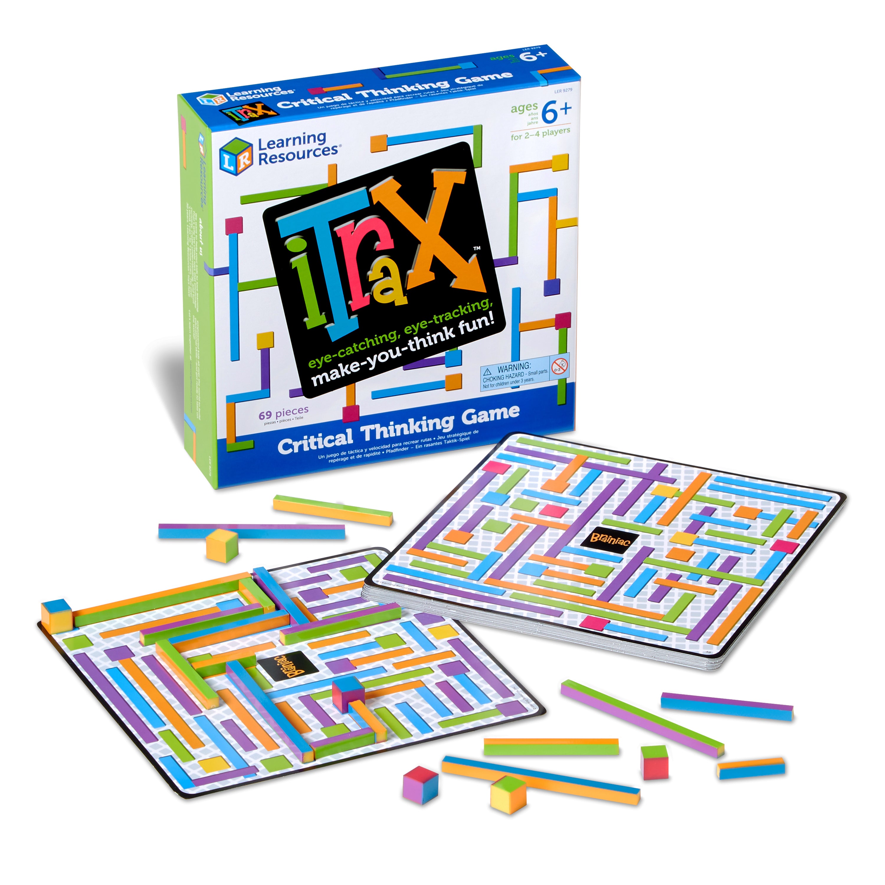 Learning Resources iTrax Critical Thinking Game, Fast-Paced Strategy and Problem-Solving Game for Kids, Includes 3 Levels of Play, 44 Pieces, and 25 Challenge Cards, Ages 6+