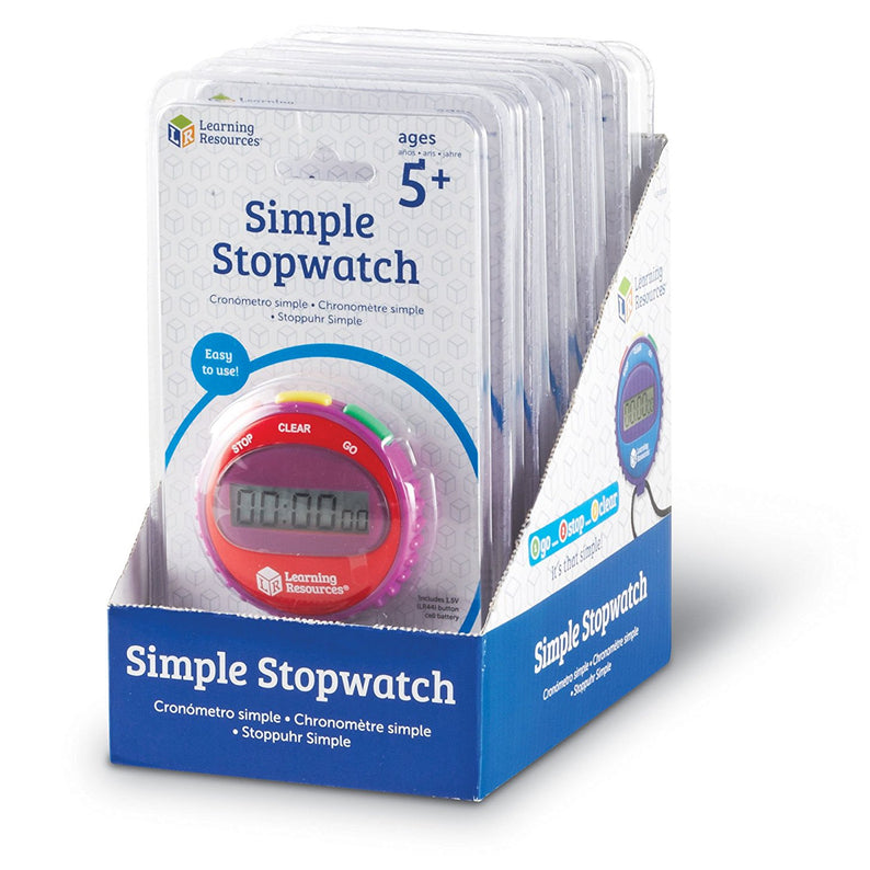 Learning Resources Simple Stopwatch Set of 6, Easy-to-Use Timers for Kids with Large Digital Display (Ages 5+)