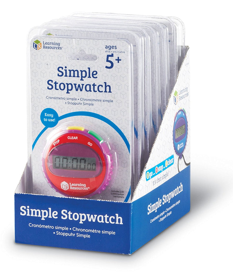 Learning Resources Simple Stopwatch Set of 6, Easy-to-Use Timers for Kids with Large Digital Display (Ages 5+)