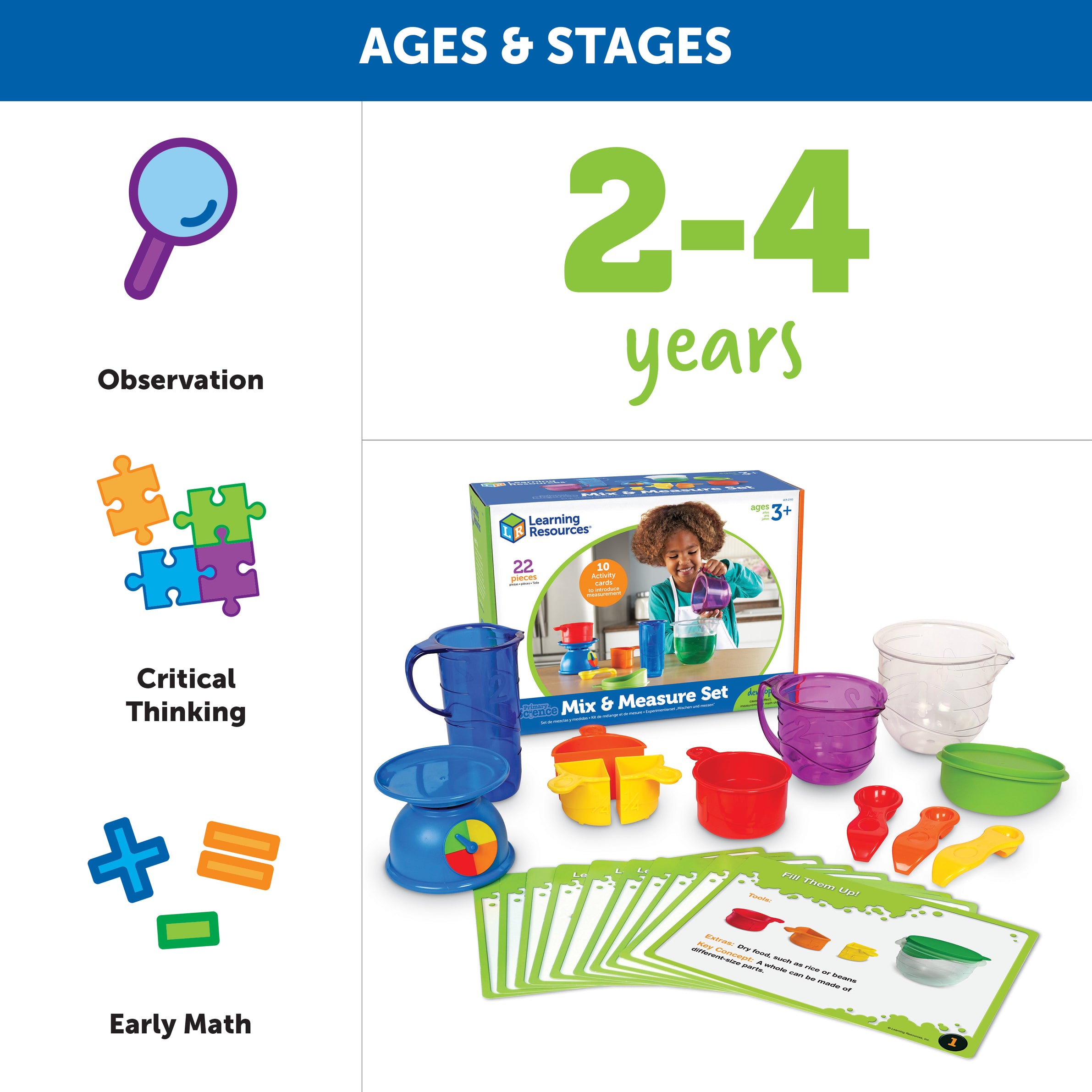 Learning Resources Primary Science Mix & Measure Set, Hands-On STEM Learning Kit with Real Science Tools & 10 Activity Cards, Perfect for Kids Ages 3+