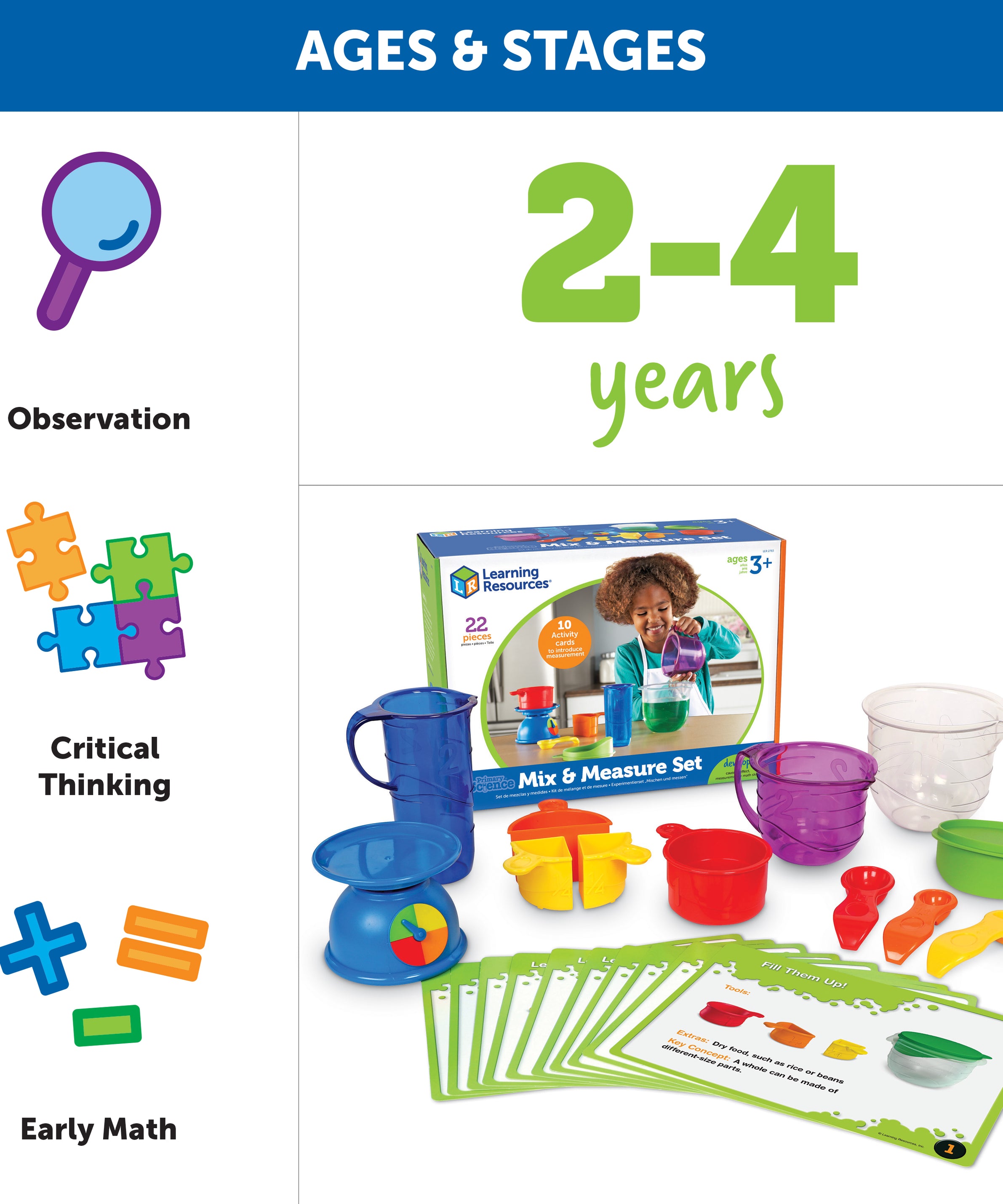 Learning Resources Primary Science Mix & Measure Set, Hands-On STEM Learning Kit with Real Science Tools & 10 Activity Cards, Perfect for Kids Ages 3+