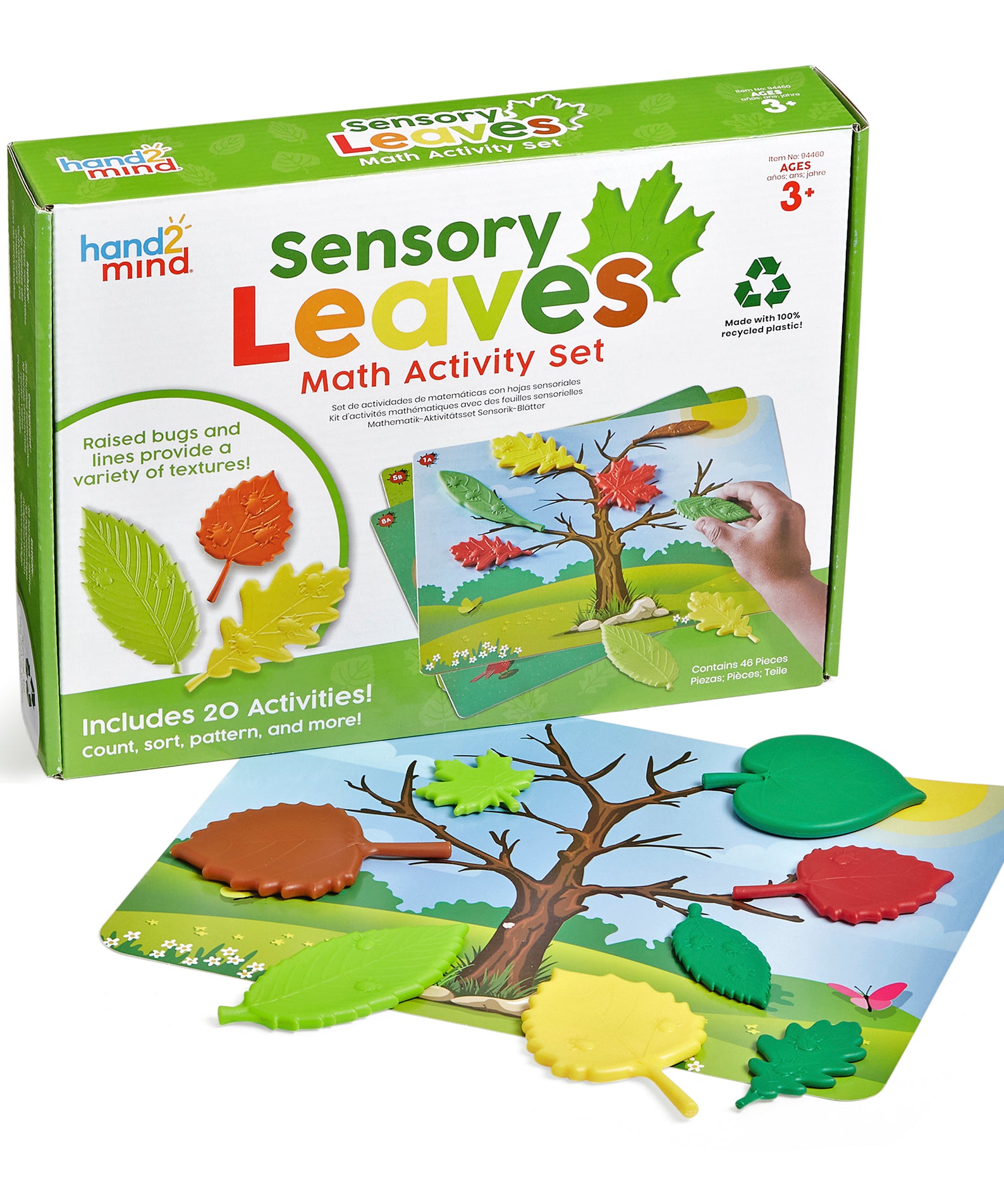 Learning Resources Sensory Leaves Math Activity Set, 36 Leaf-Shaped Counters and 10 Activity Cards, Early Math and Pattern Play, Made from 100 Percent Recycled Plastic, Ages 3+