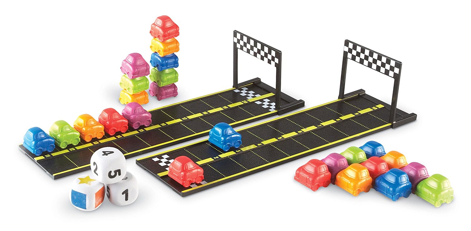 Learning Resources Mini Motor Math Activity Set, Early Years Numeracy Game, Includes Car Counters, Dice & Track Pieces, Ages 4+