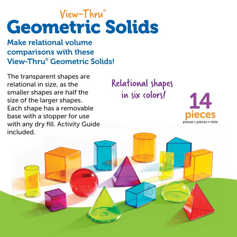 Learning Resources View-Thru Geometric Solids, Set of 14, Ages 8+, Transparent 3D Shapes for Geometry & Volume Exploration