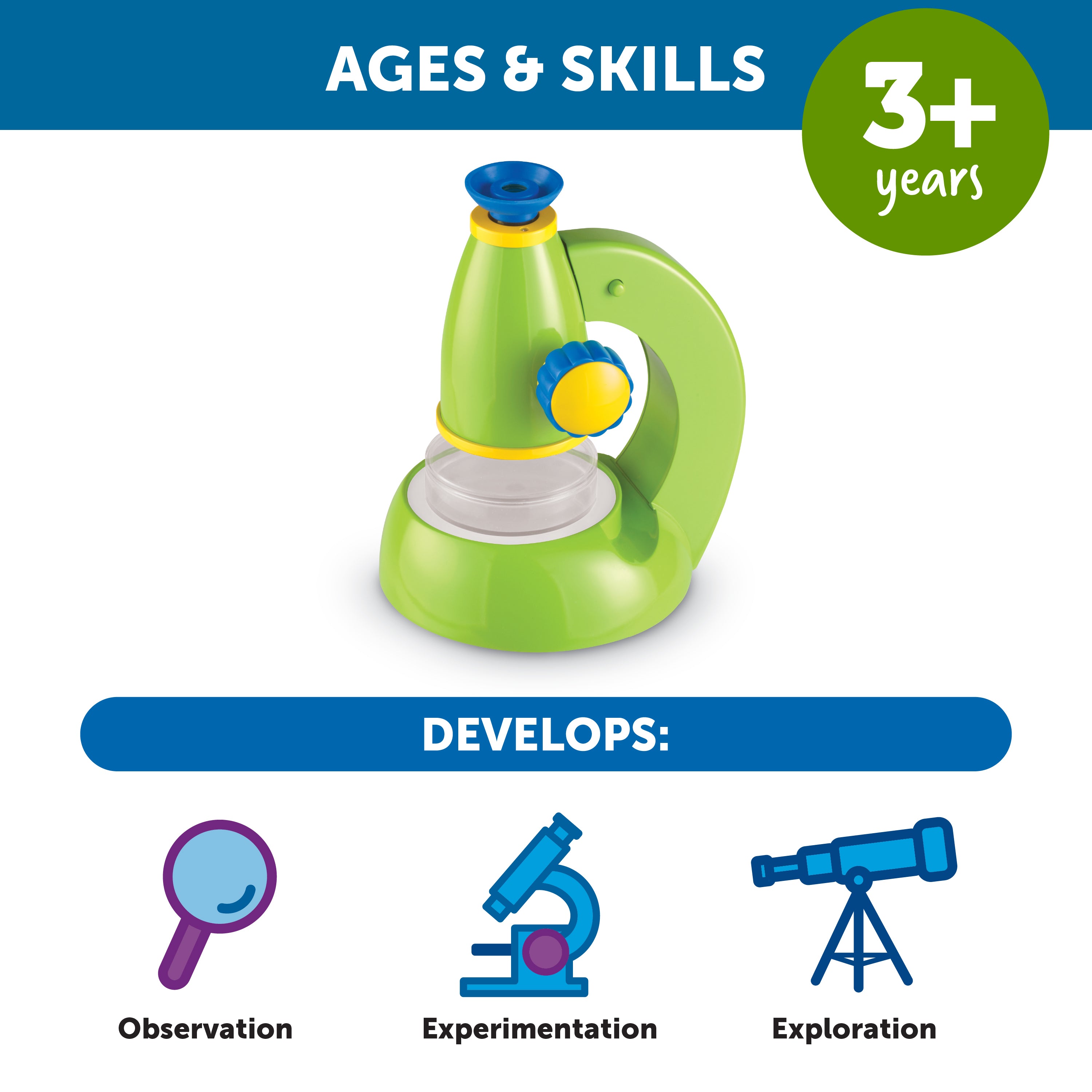 Learning Resources Primary Science ViewScope, Real-Working Microscope for Kids, 20x Magnification, Detachable Viewer, Soft Eyepiece for Comfort, Includes Clear Plastic Case for Specimens, Ages 3+