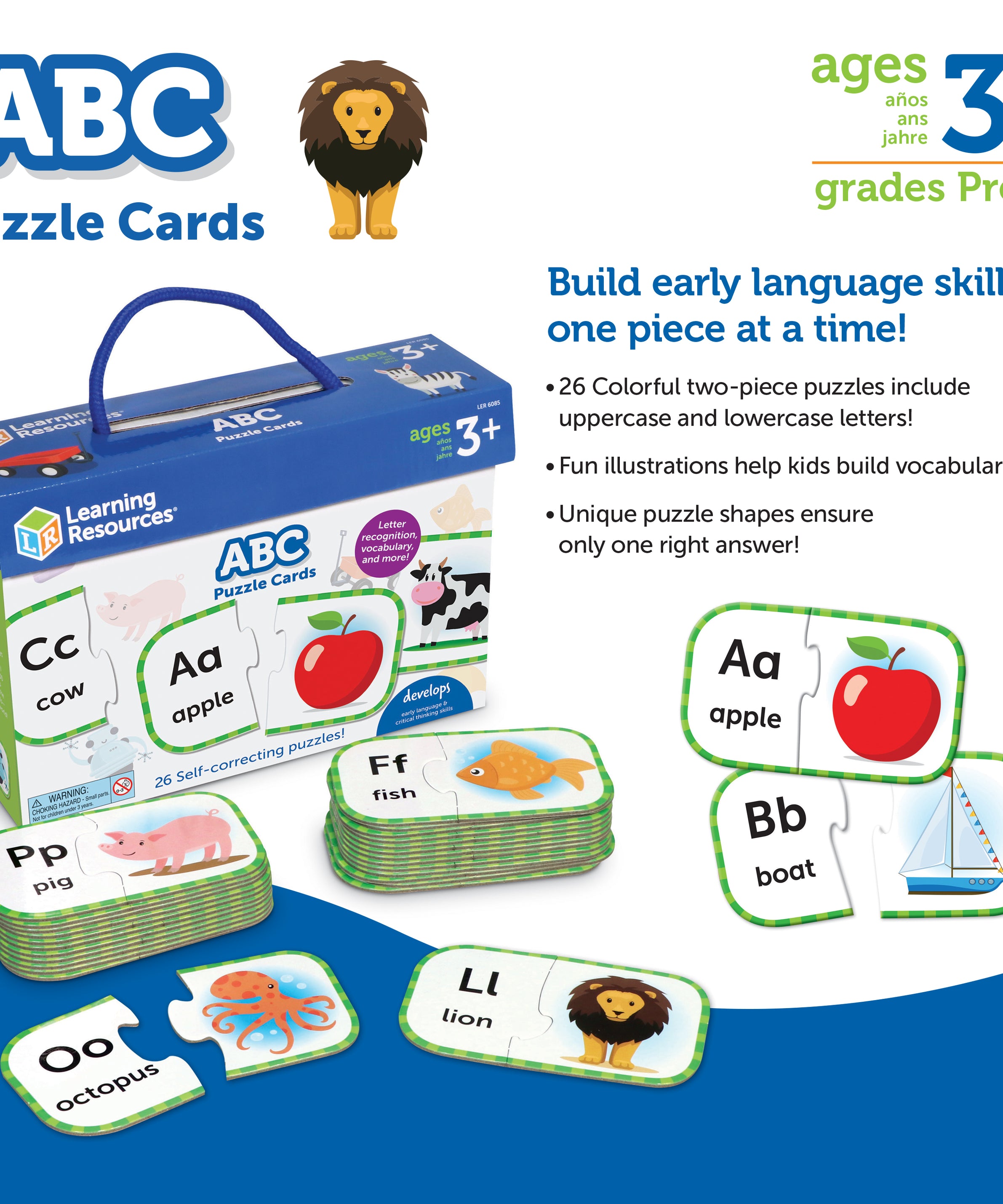 Learning Resources ABC Puzzle Cards, Set of 26 Self-Correcting Letter Matching Puzzles, Teaches Alphabet and Early Language Skills, Ages 3+