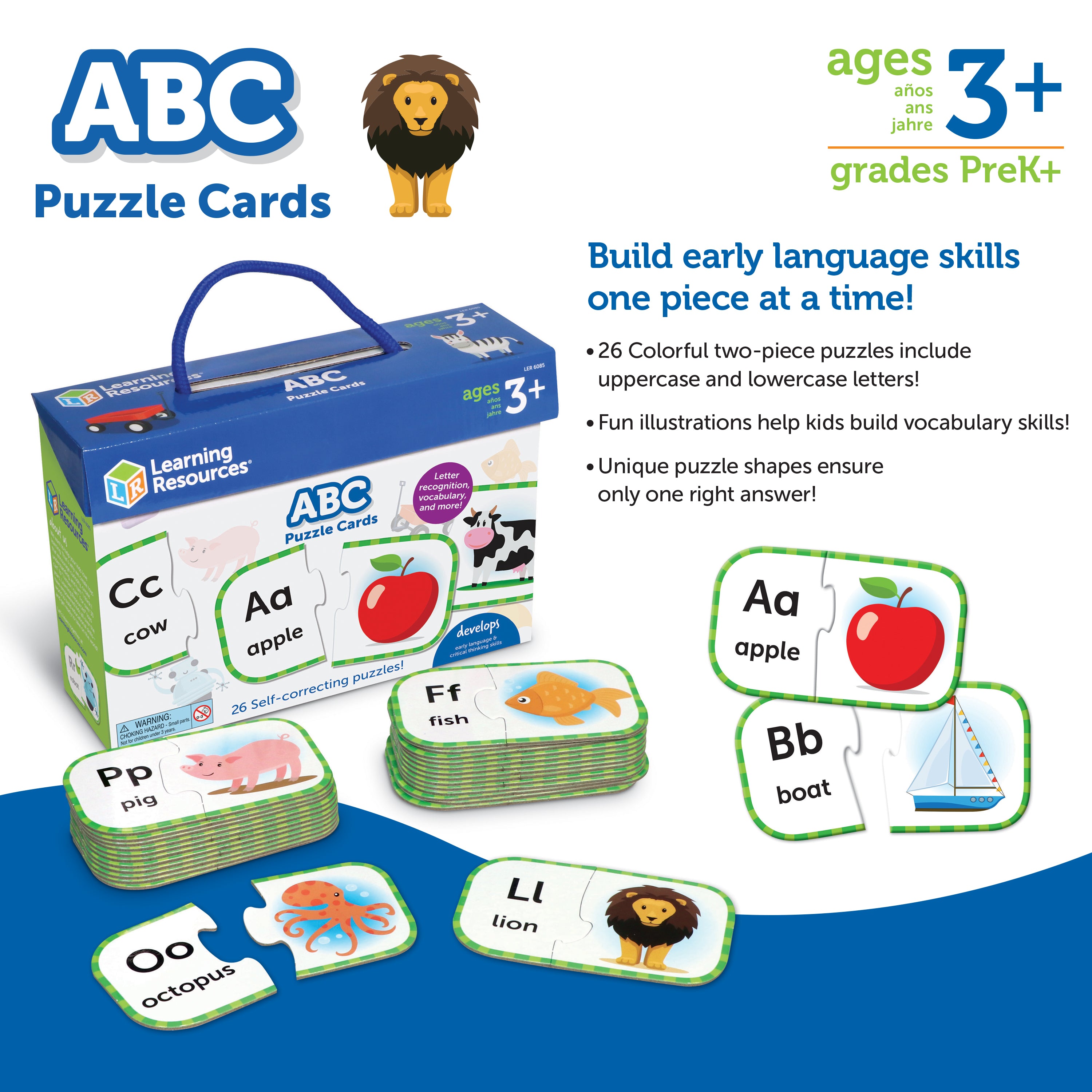 Learning Resources ABC Puzzle Cards, Set of 26 Self-Correcting Letter Matching Puzzles, Teaches Alphabet and Early Language Skills, Ages 3+