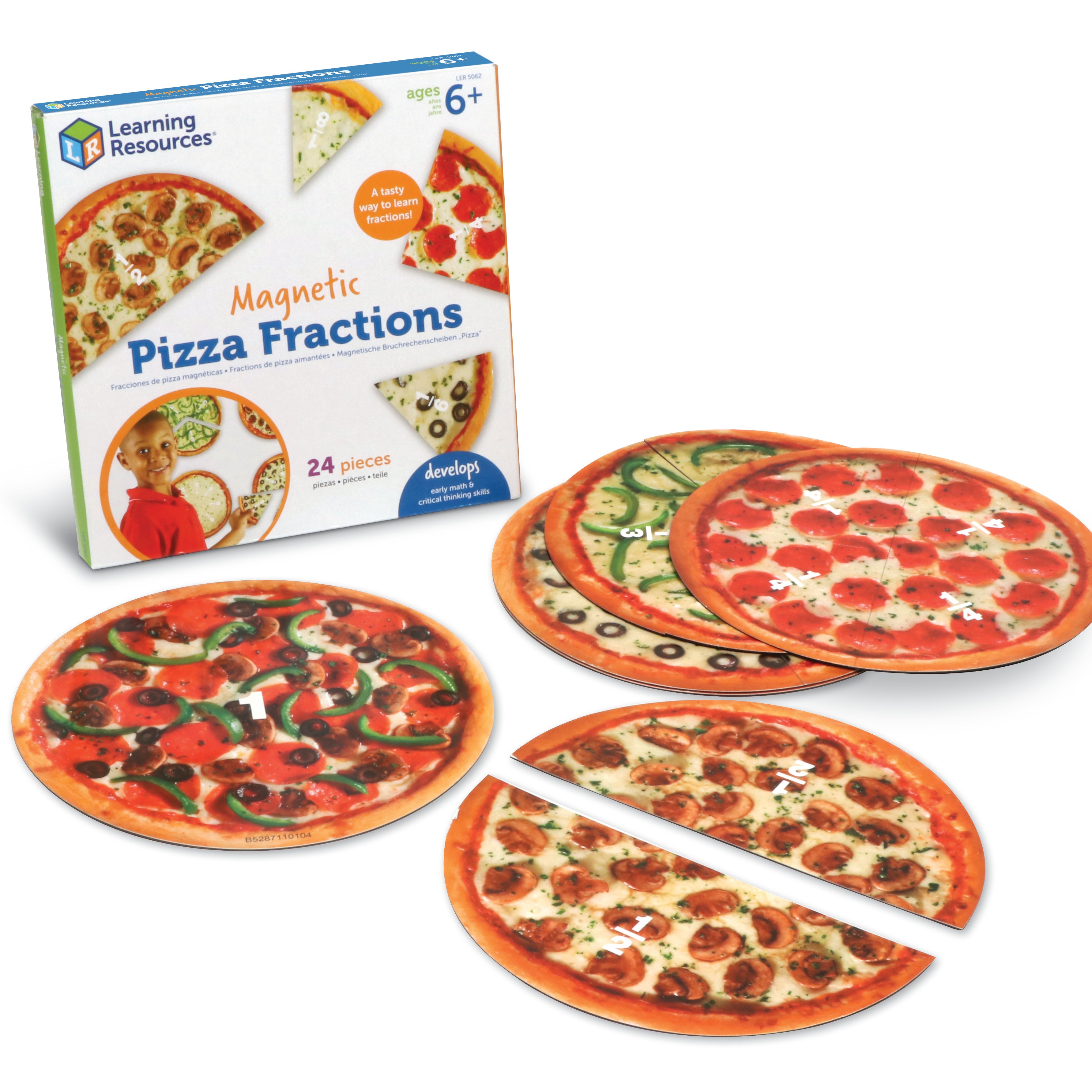 Learning Resources Magnetic Pizza Fractions, Hands-On Fraction Learning Tool, Includes Whole, Halves, Thirds, Quarters, Sixth and Eighth Fractions, Ideal for Demonstrations, Includes Activity Guide, For Ages 6+