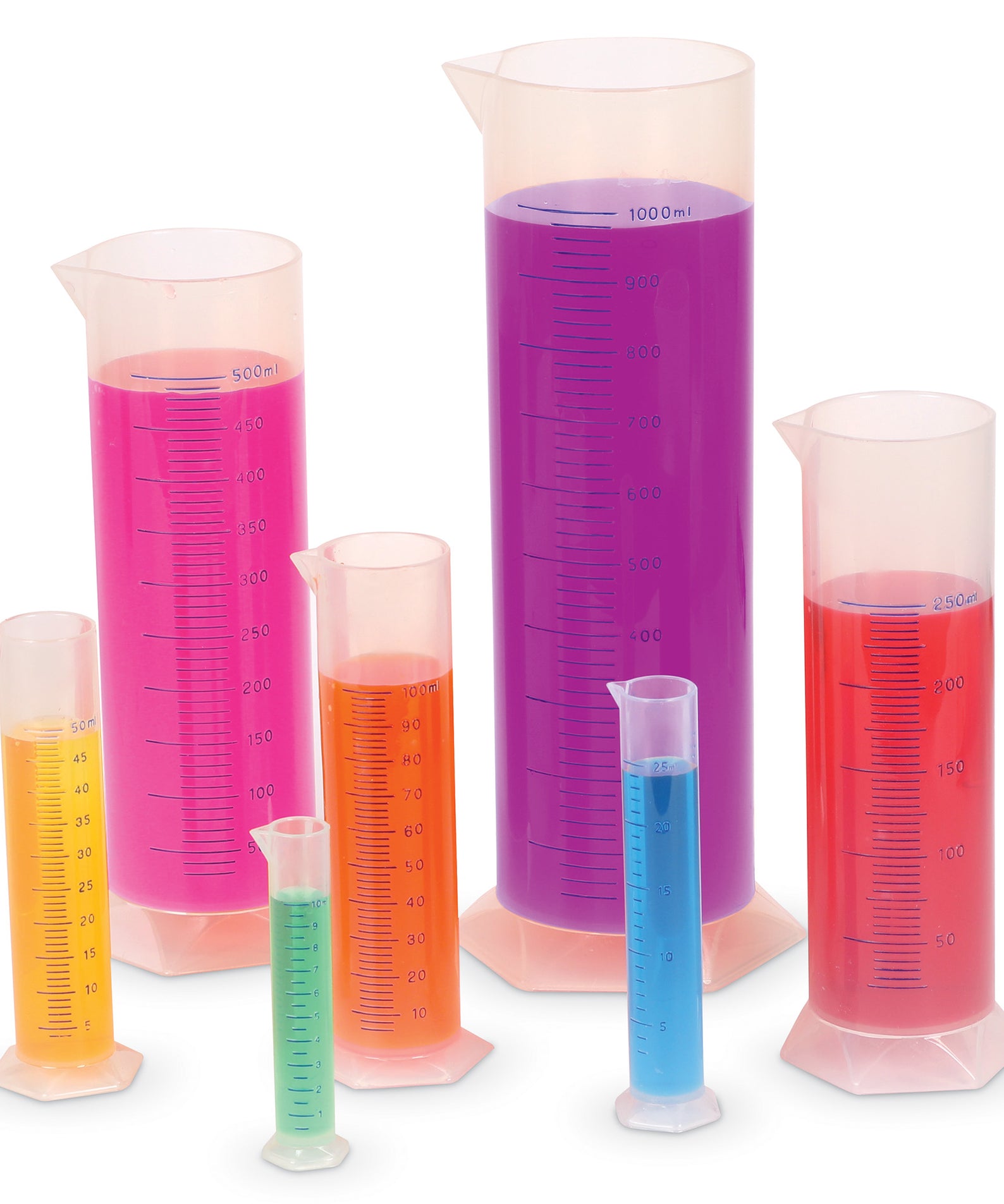 Learning Resources Graduated Cylinder Set, 7 Polypropylene Measuring Cylinders, Ideal for Science Experiments, Ages 8+