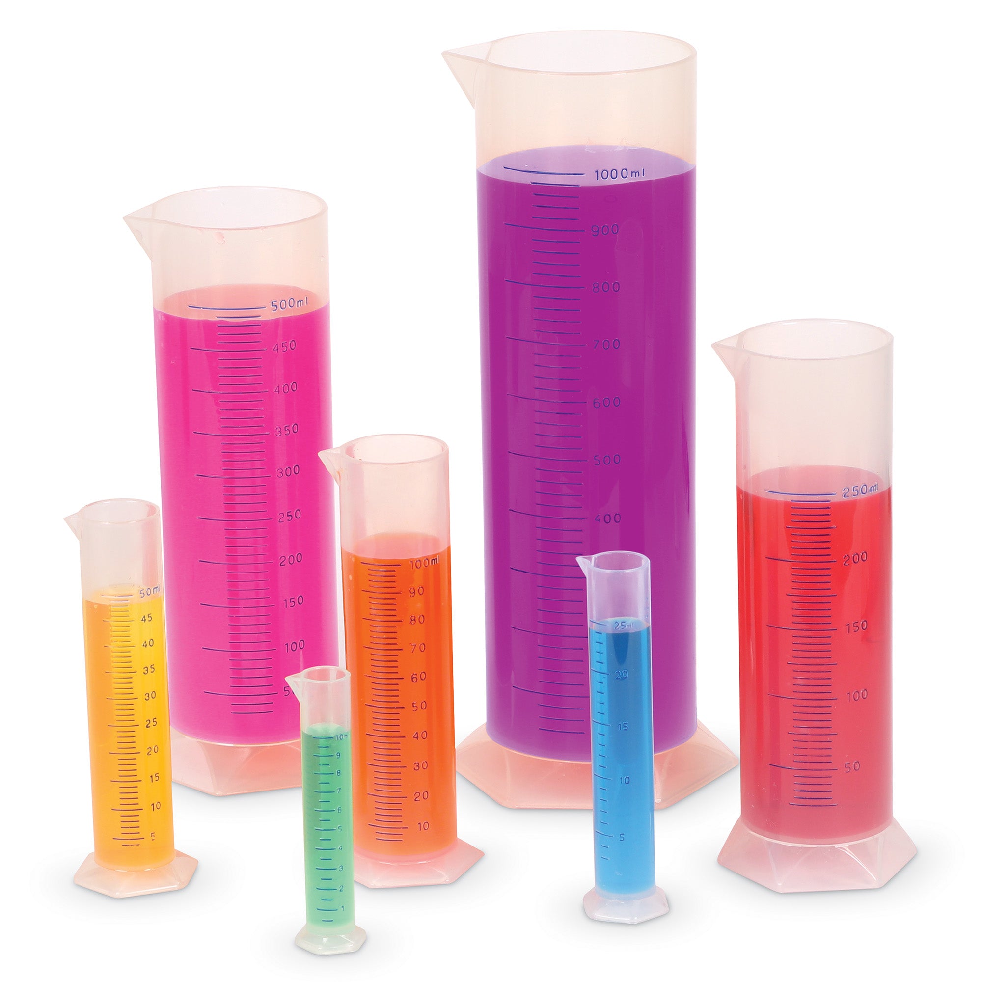 Learning Resources Graduated Cylinder Set, 7 Polypropylene Measuring Cylinders, Ideal for Science Experiments, Ages 8+