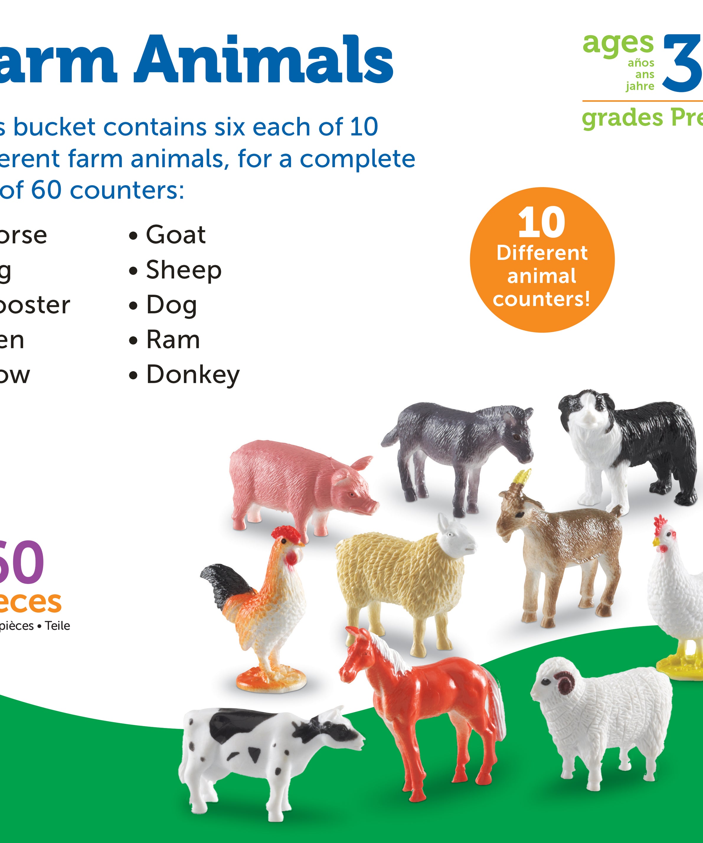 Learning Resources Farm Animal Counters, Set of 60, Colourful & Realistic Farm Animal Figures for Counting, Sorting & Imaginative Play, Math Manipulatives for Early Learning, Ages 3+