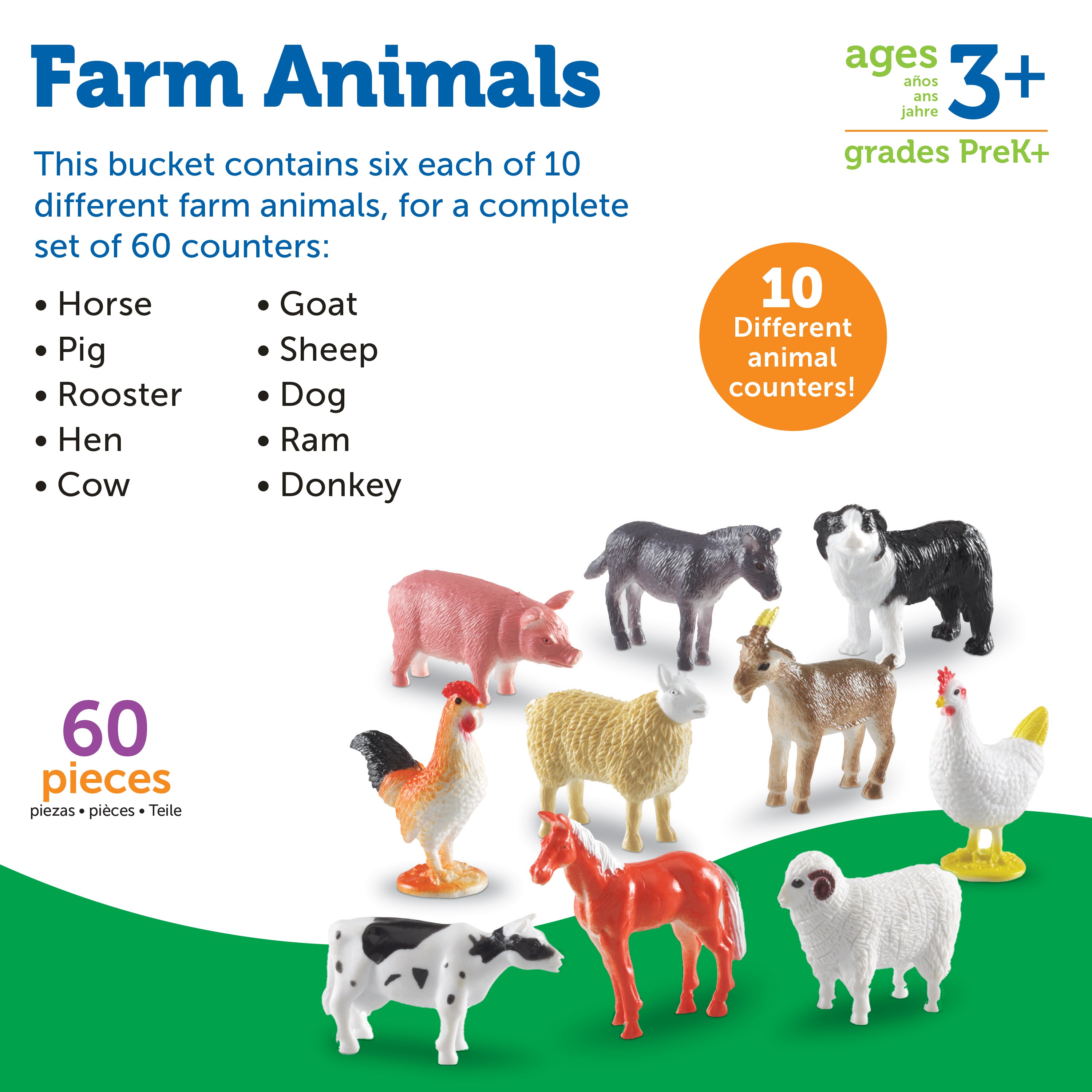 Learning Resources Farm Animal Counters, Set of 60, Colourful & Realistic Farm Animal Figures for Counting, Sorting & Imaginative Play, Math Manipulatives for Early Learning, Ages 3+