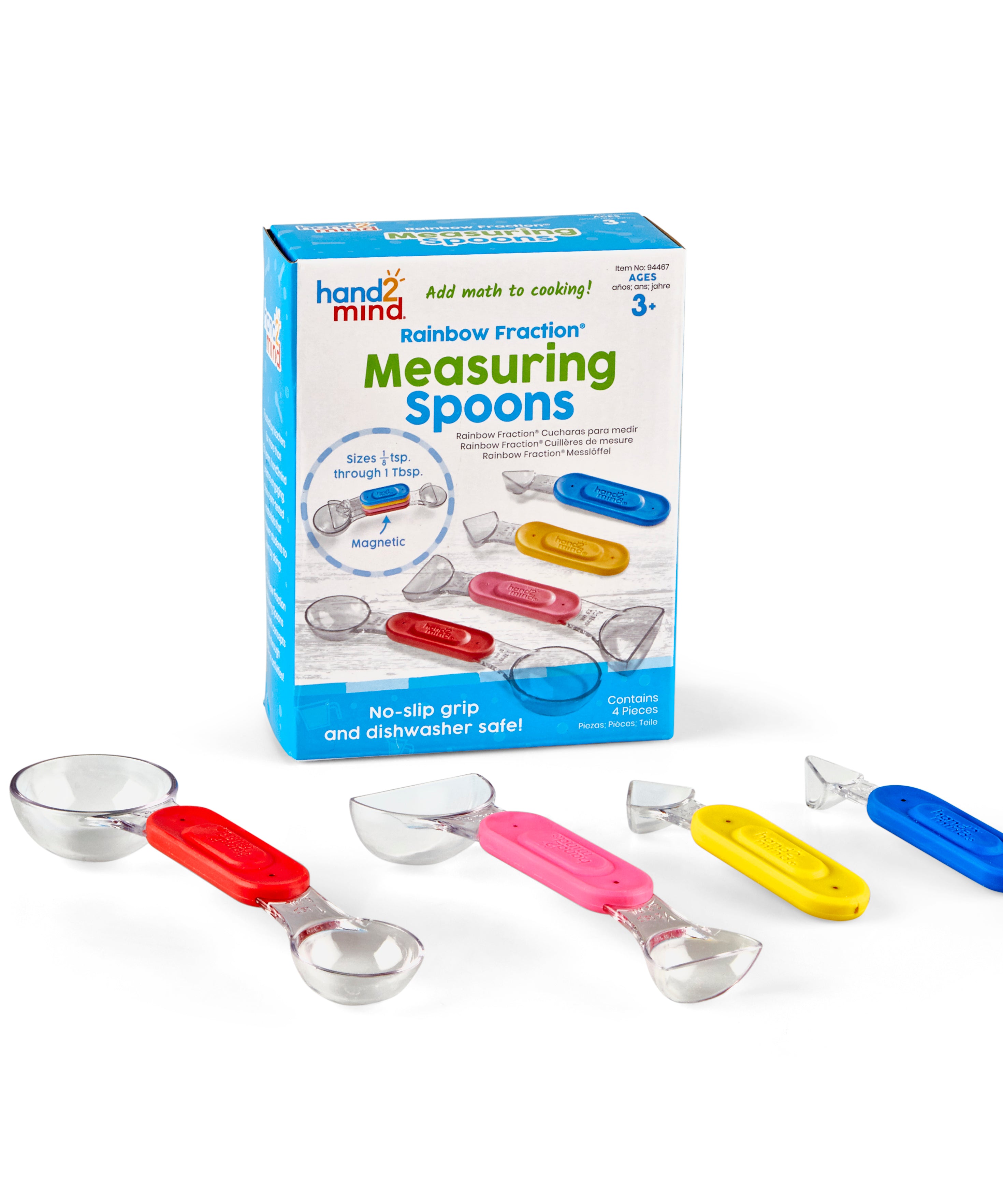 Learning Resources Rainbow Fraction Measuring Spoons, Set of 4 Magnetic, Colour-Coded Spoons, Food Safe, Dishwasher Safe, Ages 3+