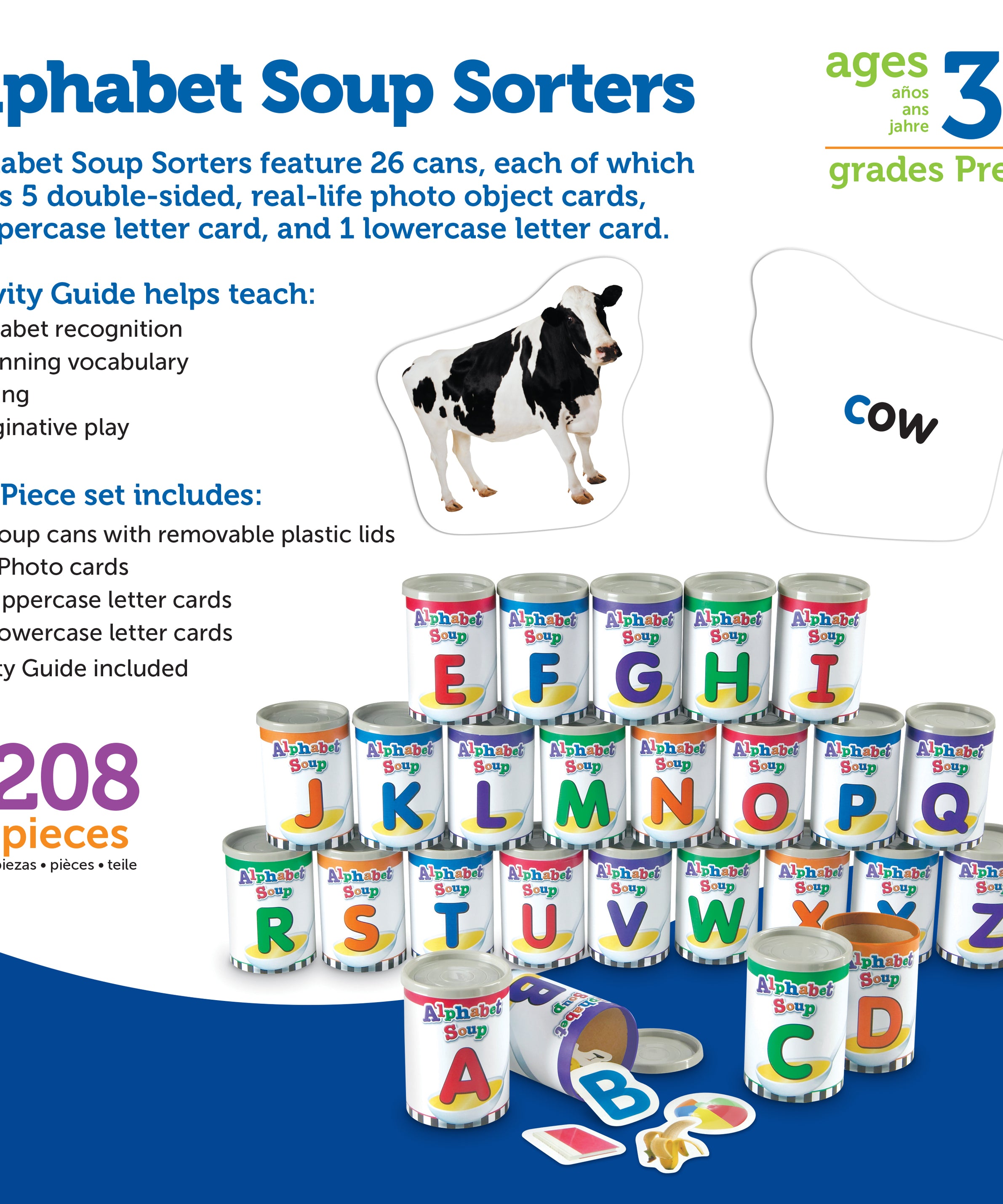 Learning Resources Alphabet Soup Sorters, Hands-On Alphabet & Literacy Learning Set, 208 Pieces, Ages 3+