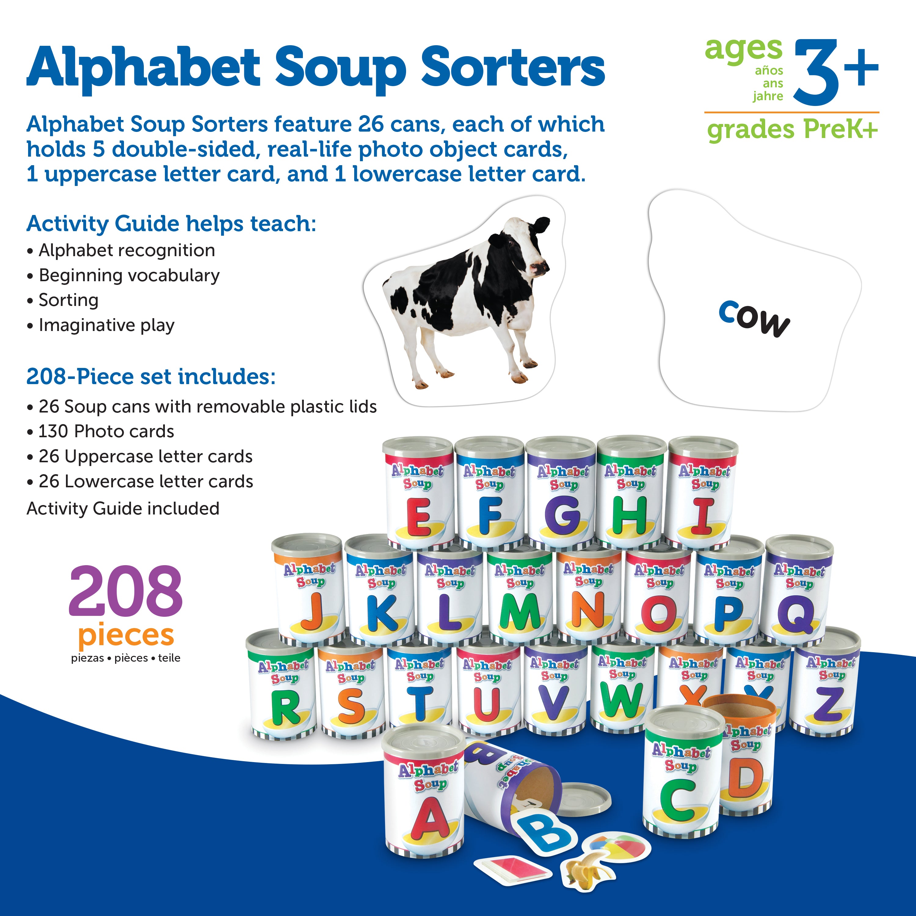 Learning Resources Alphabet Soup Sorters, Hands-On Alphabet & Literacy Learning Set, 208 Pieces, Ages 3+