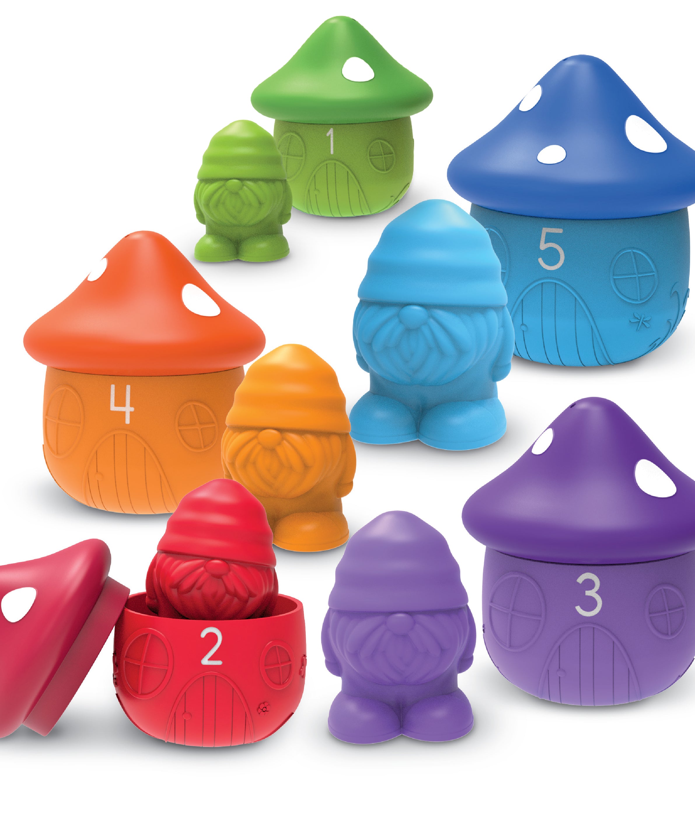 Learning Resources Peekaboo Gnome Homes, Colour, Counting, and Fine Motor Toy Set with 5 Gnomes and Toadstool Houses, Sustainable Learning Toy for Toddlers Ages 18 Months+