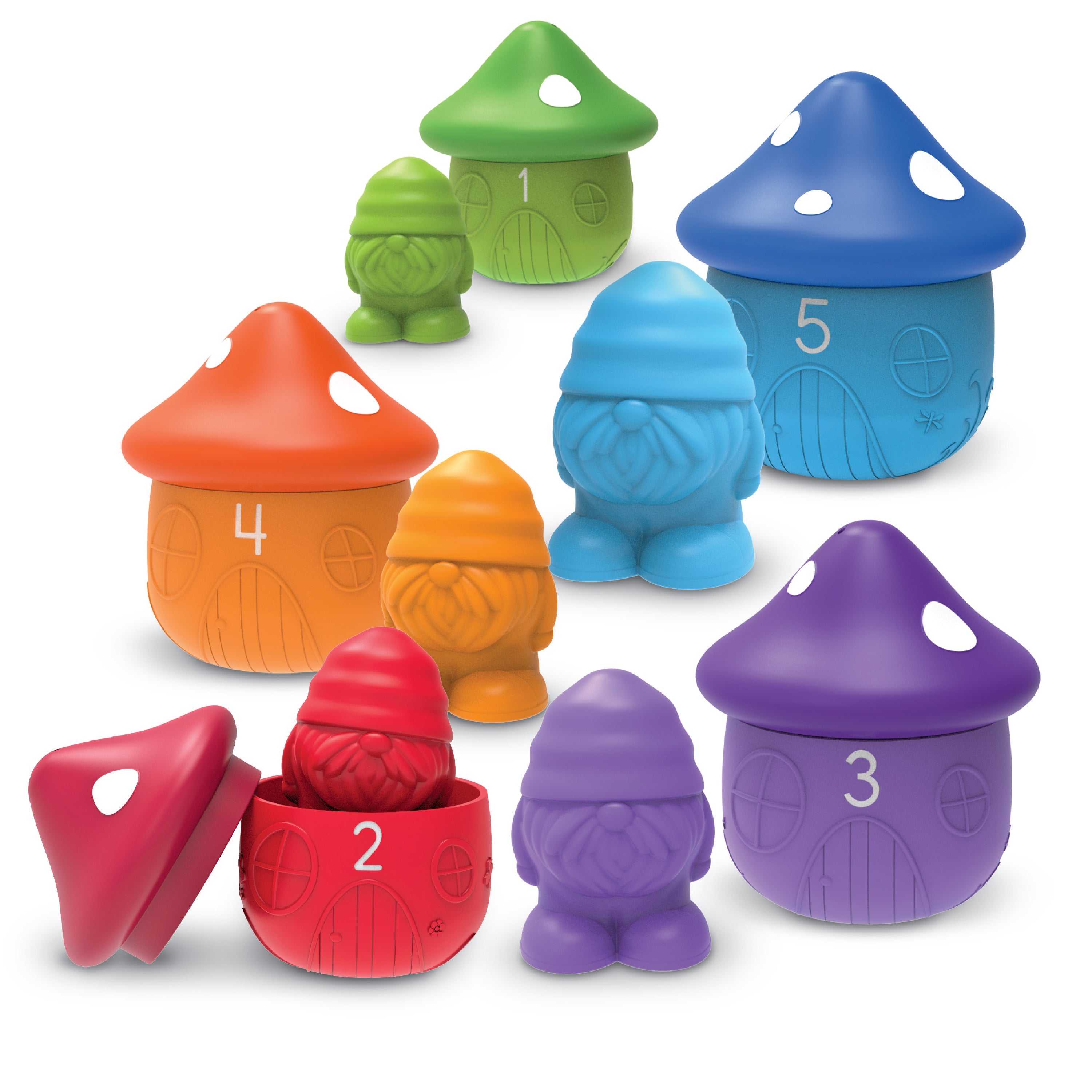 Learning Resources Peekaboo Gnome Homes, Colour, Counting, and Fine Motor Toy Set with 5 Gnomes and Toadstool Houses, Sustainable Learning Toy for Toddlers Ages 18 Months+