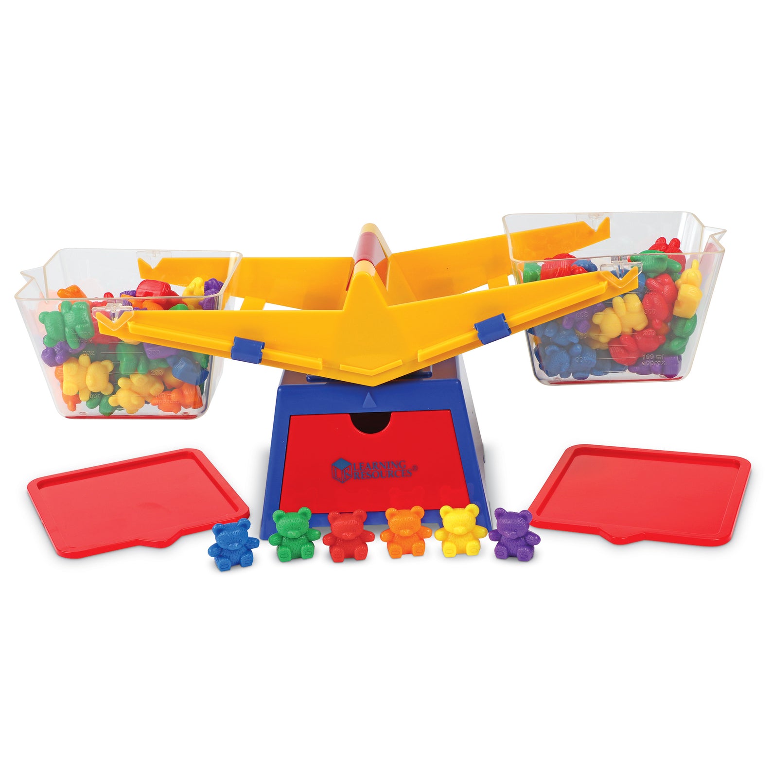 Learning Resources Primary Bucket Balance with Compare Bear Counters, Hands-On Math Learning Tool for Weighing, Measuring and Comparing, Includes 102 Counters and Activity Guide, Ages 3+