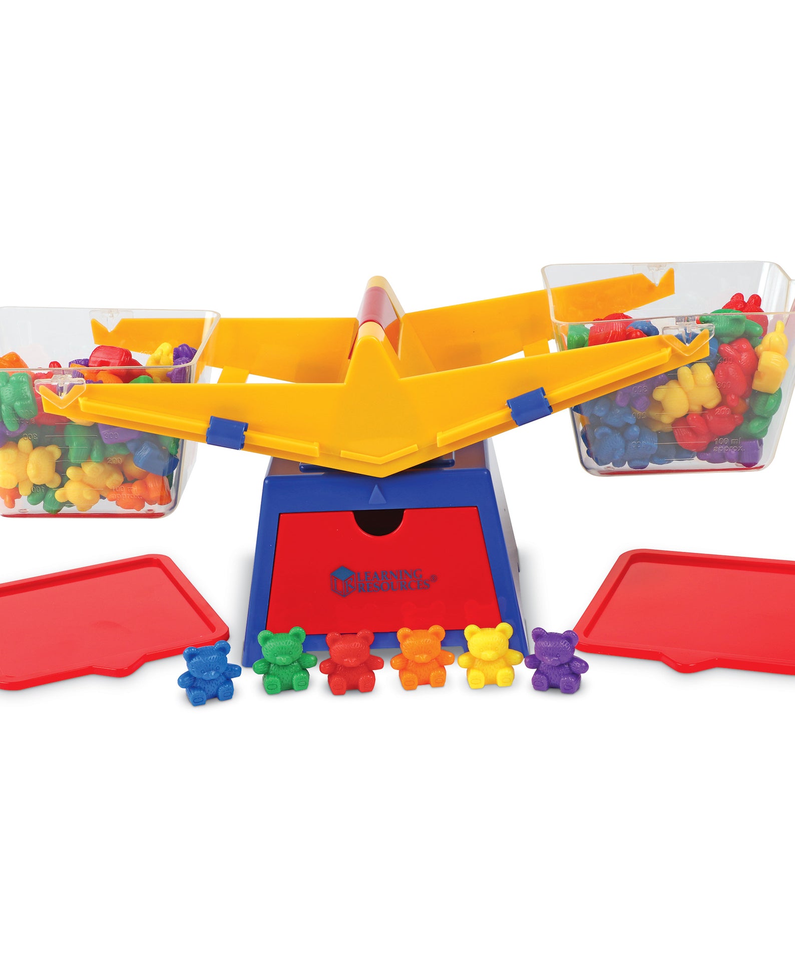 Learning Resources Primary Bucket Balance with Compare Bear Counters, Hands-On Math Learning Tool for Weighing, Measuring and Comparing, Includes 102 Counters and Activity Guide, Ages 3+