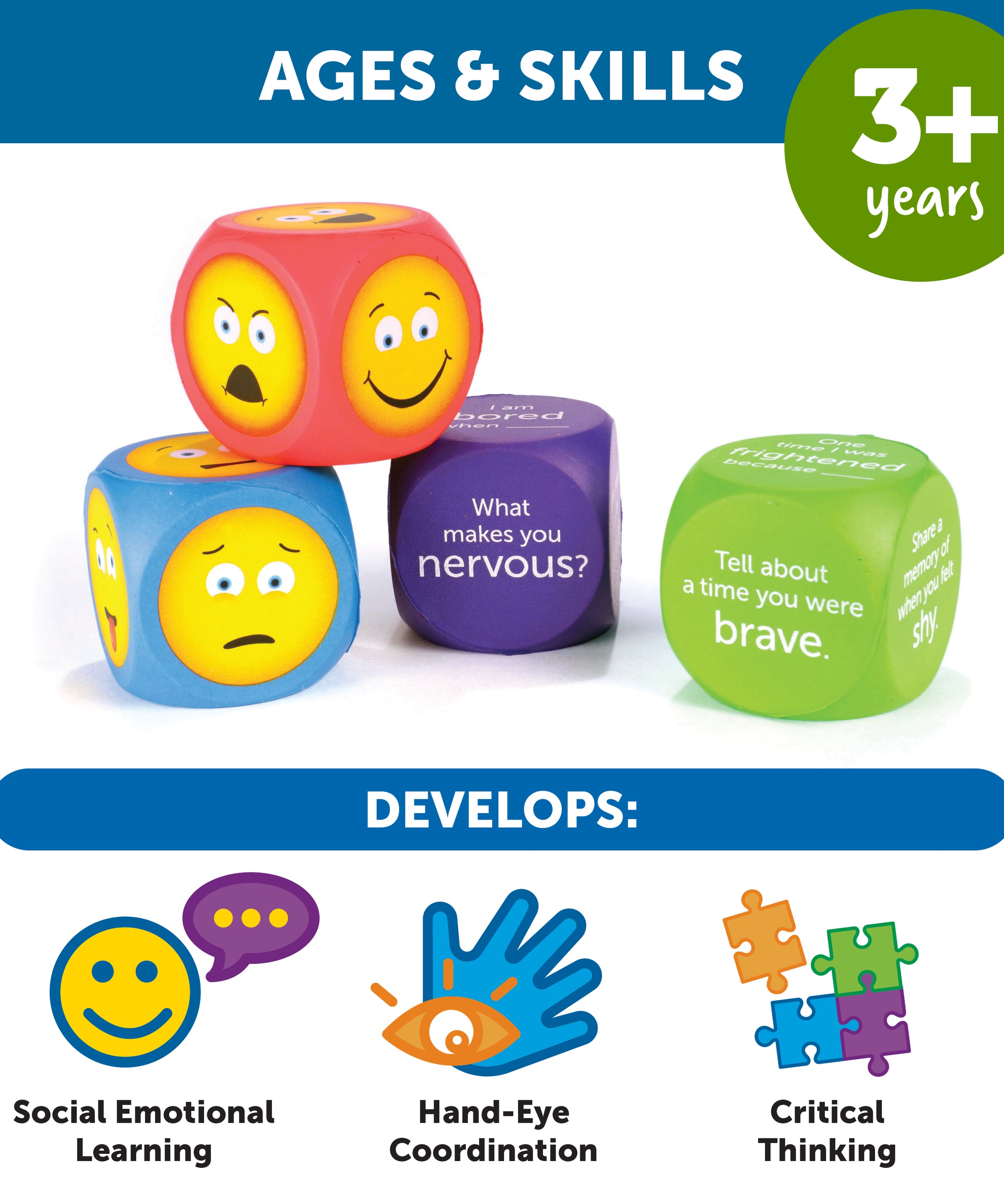 Learning Resources Soft Foam Emoji Cubes, Set of 4, Teaching Emotional Awareness and Recognition, Ideal for Kids Aged 3+