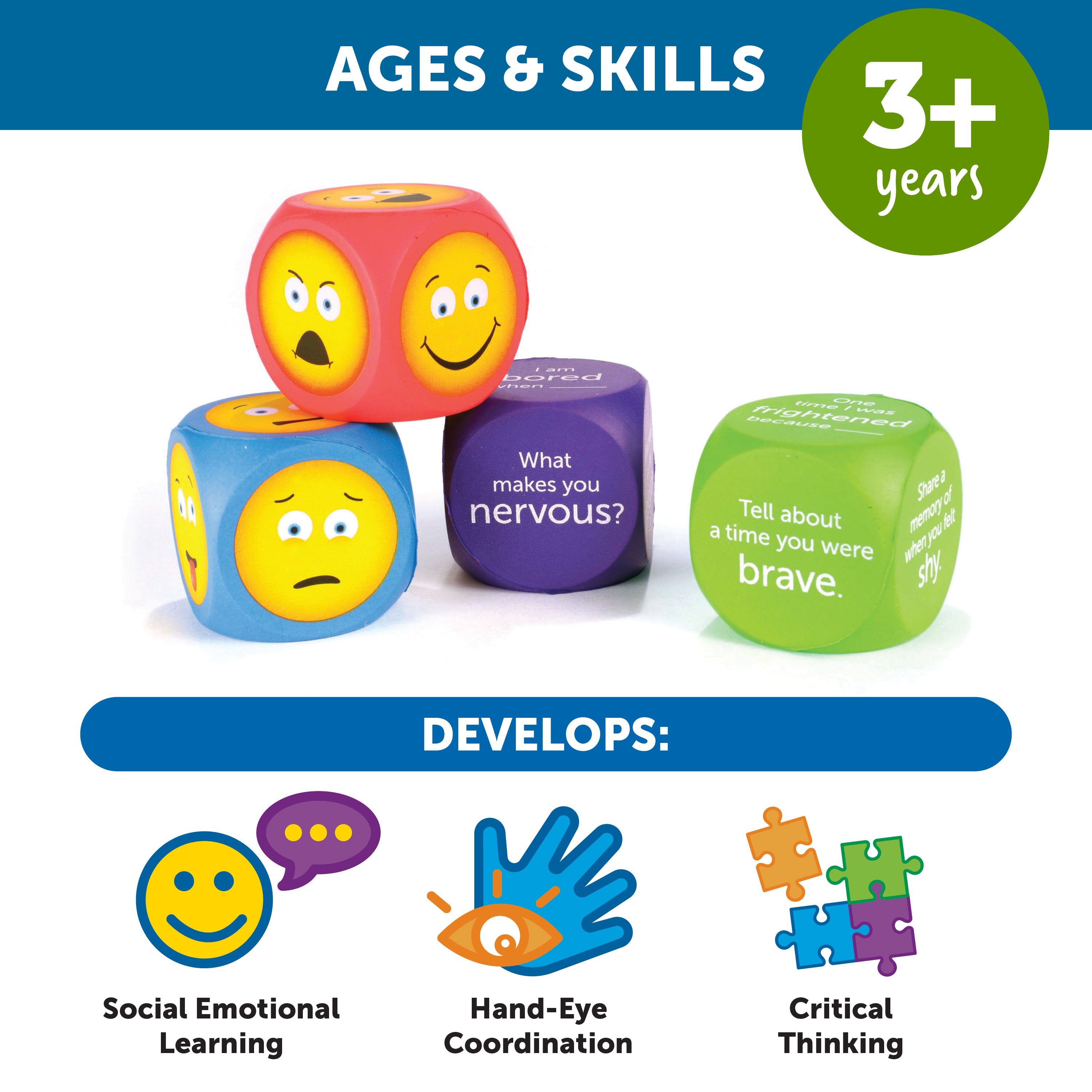 Learning Resources Soft Foam Emoji Cubes, Set of 4, Teaching Emotional Awareness and Recognition, Ideal for Kids Aged 3+