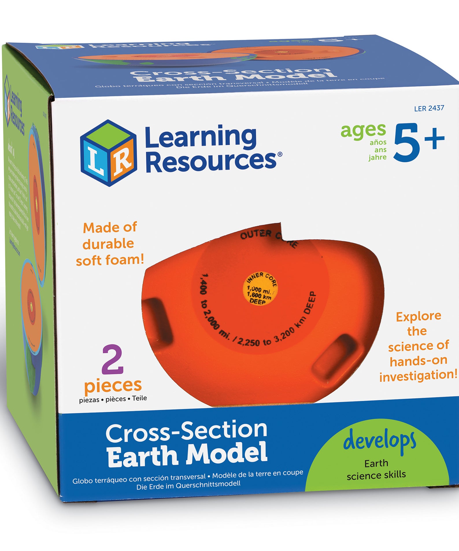 Learning Resources Cross-Section Earth Model, 13cm Soft Foam Globe with Labeled Layers, Temperatures & Depths, Includes Activity Guide, Educational Science Toy for Kids