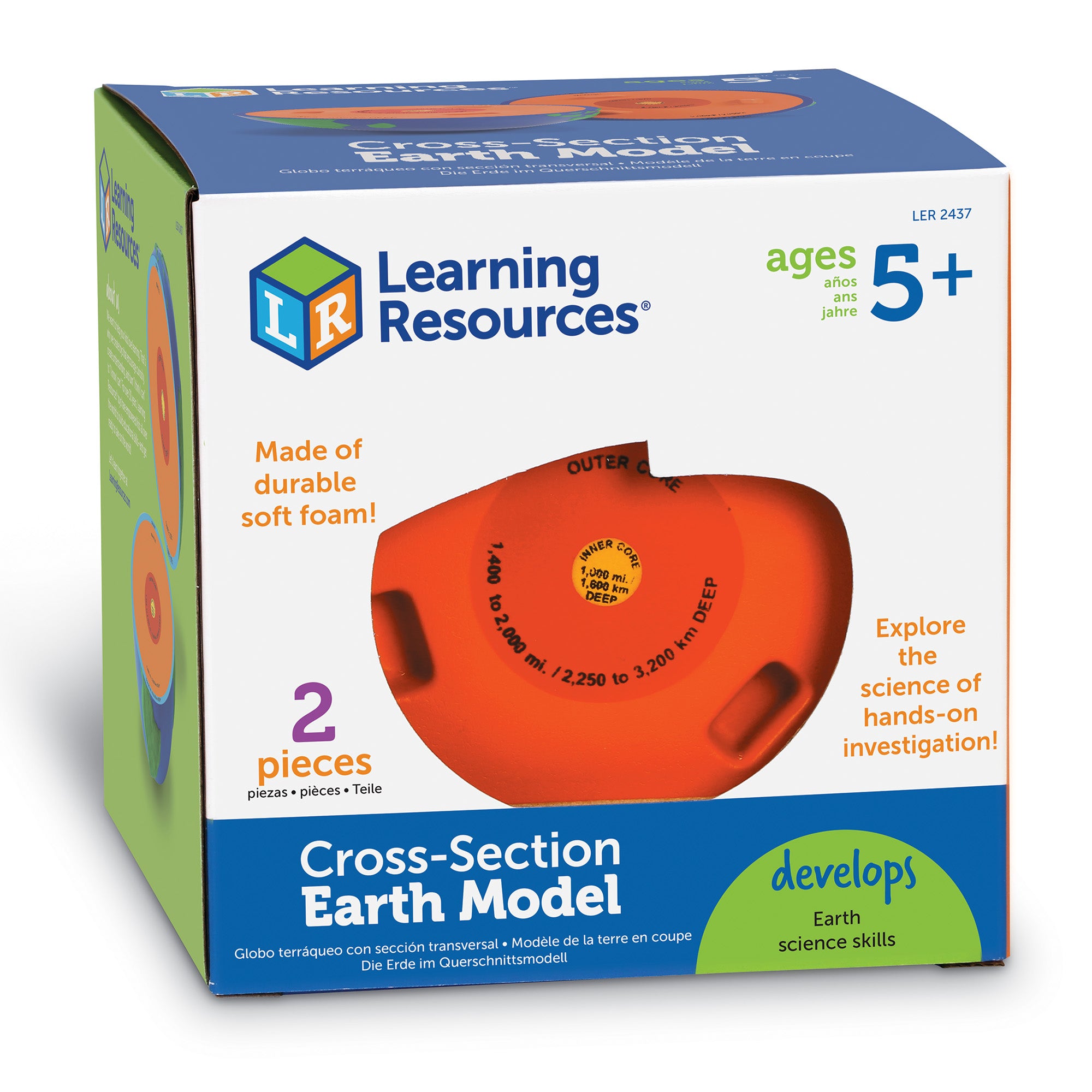 Learning Resources Cross-Section Earth Model, 13cm Soft Foam Globe with Labeled Layers, Temperatures & Depths, Includes Activity Guide, Educational Science Toy for Kids