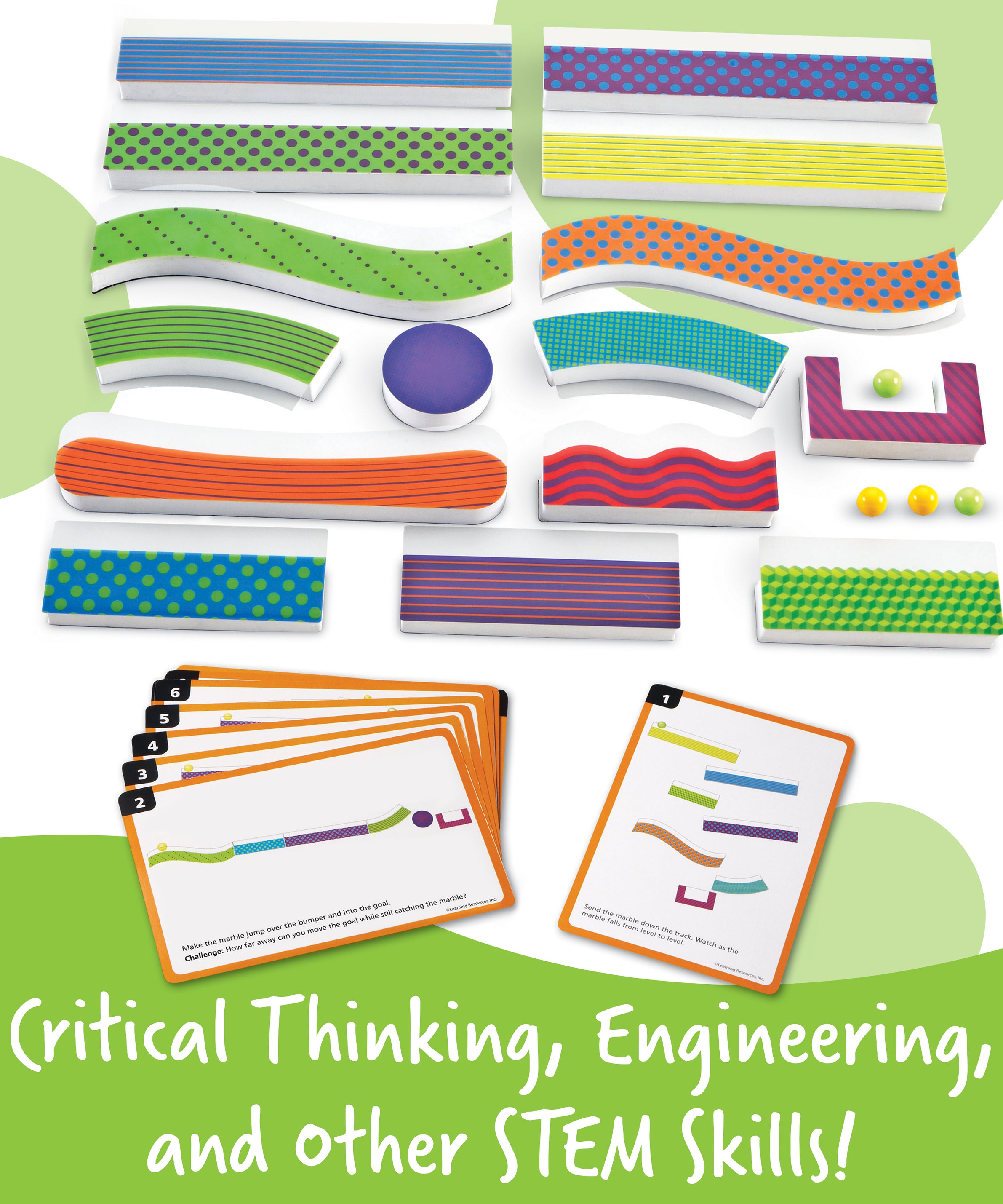 Learning Resources Tumble Trax Magnetic Marble Run, Encourages Engineering & Critical Thinking, Endless Design Combinations, Includes 14 Magnetic Pieces, 10 Activity Cards, 4 Marbles, Ages 5+