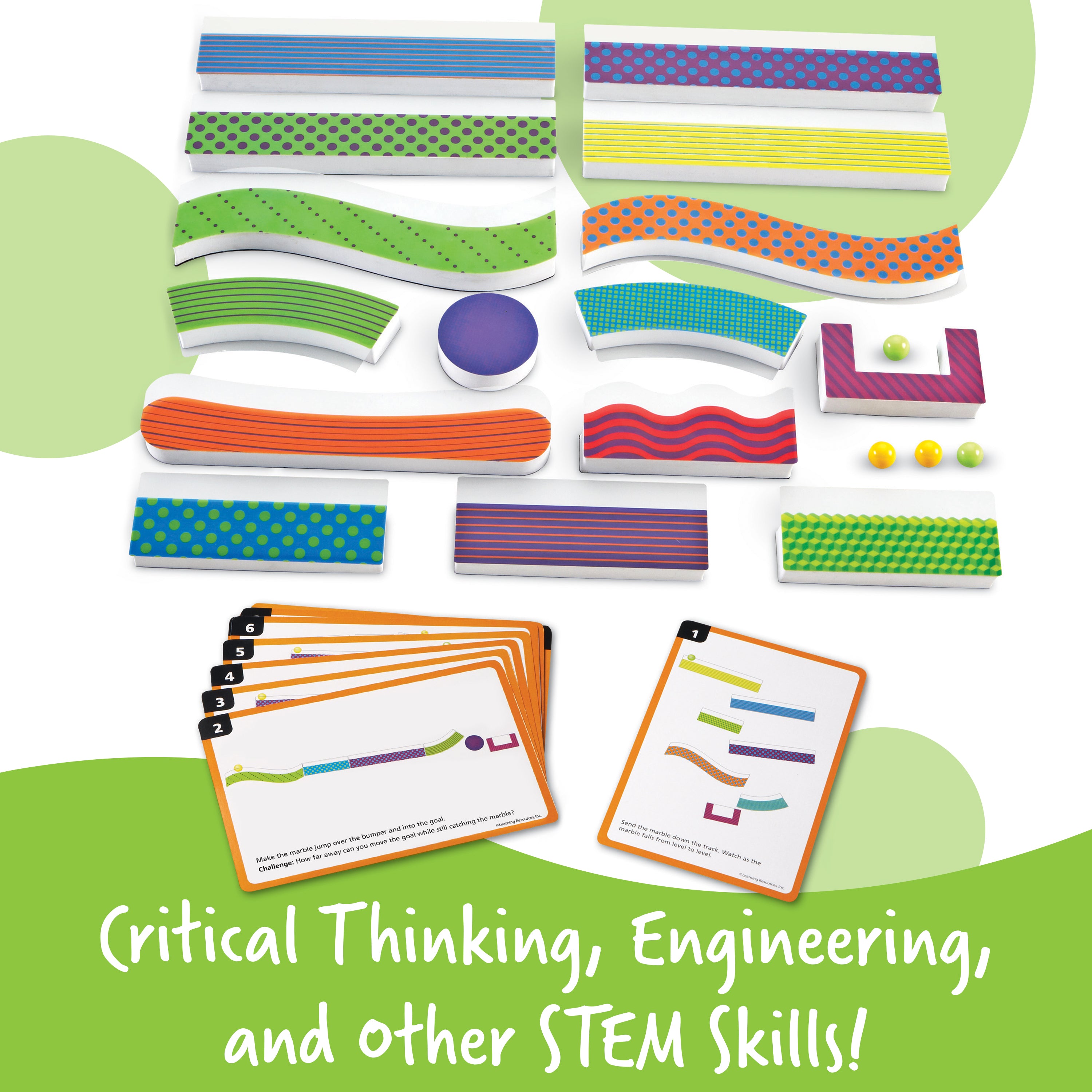 Learning Resources Tumble Trax Magnetic Marble Run, Encourages Engineering & Critical Thinking, Endless Design Combinations, Includes 14 Magnetic Pieces, 10 Activity Cards, 4 Marbles, Ages 5+