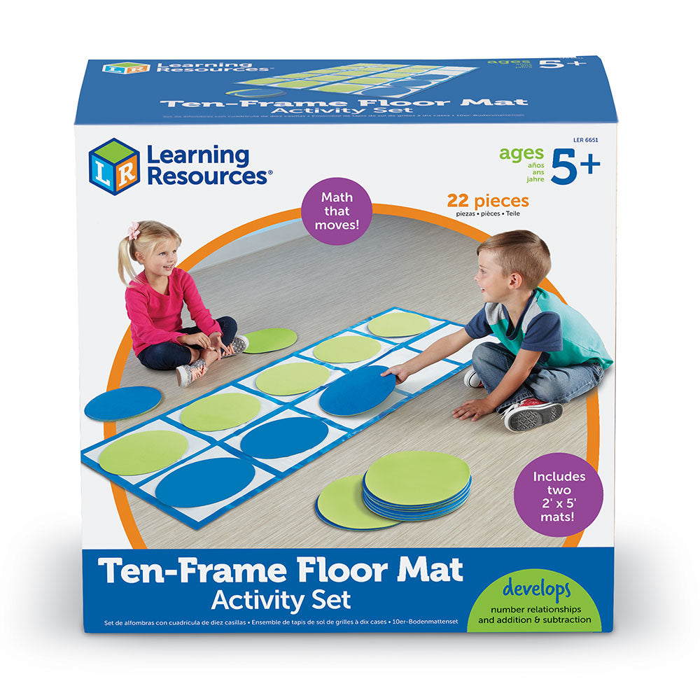 Learning Resources Ten-Frame Floor Mat Activity Set, Giant Ten Frame Mats for Early Maths, Includes 2 Floor Mats, 20 Coloured Disks & Activity Guide, 22 Piece Set, Ages 5+