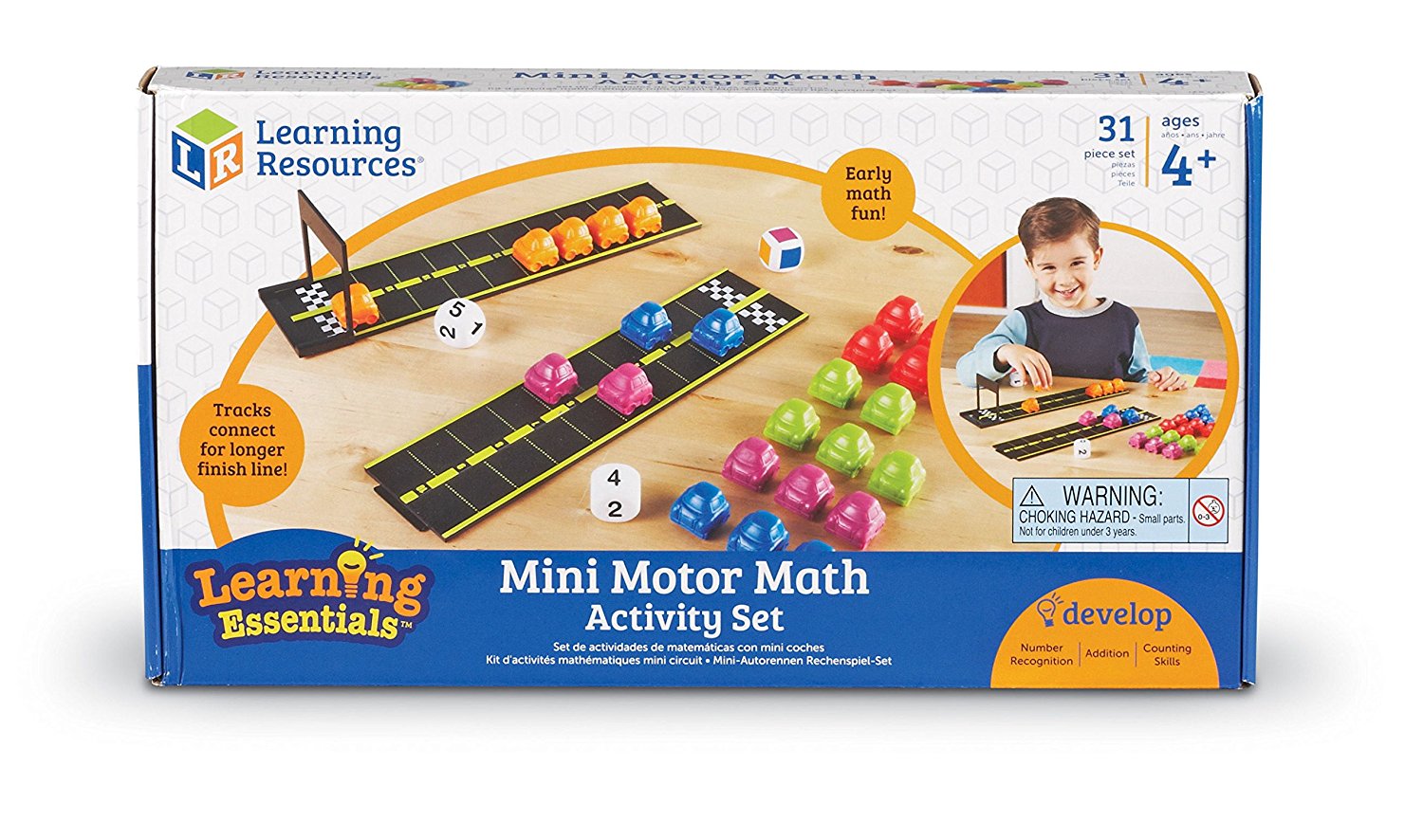 Learning Resources Mini Motor Math Activity Set, Early Years Numeracy Game, Includes Car Counters, Dice & Track Pieces, Ages 4+