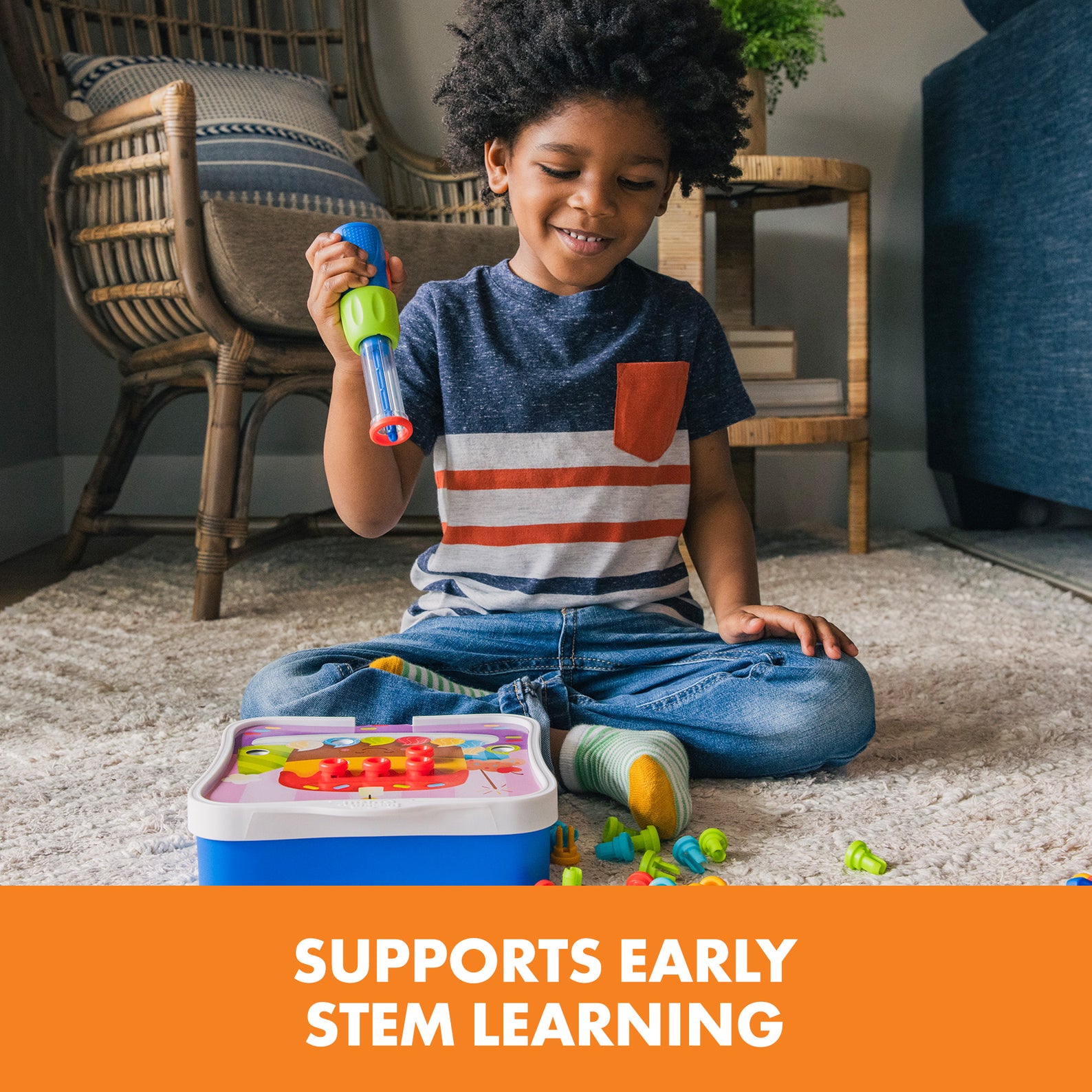 Learning Resources Design & Drill Rivet Pop Workshop, 54-Piece STEM Construction Toy with Activity Cards, Fine Motor Skill Builder for Ages 3+