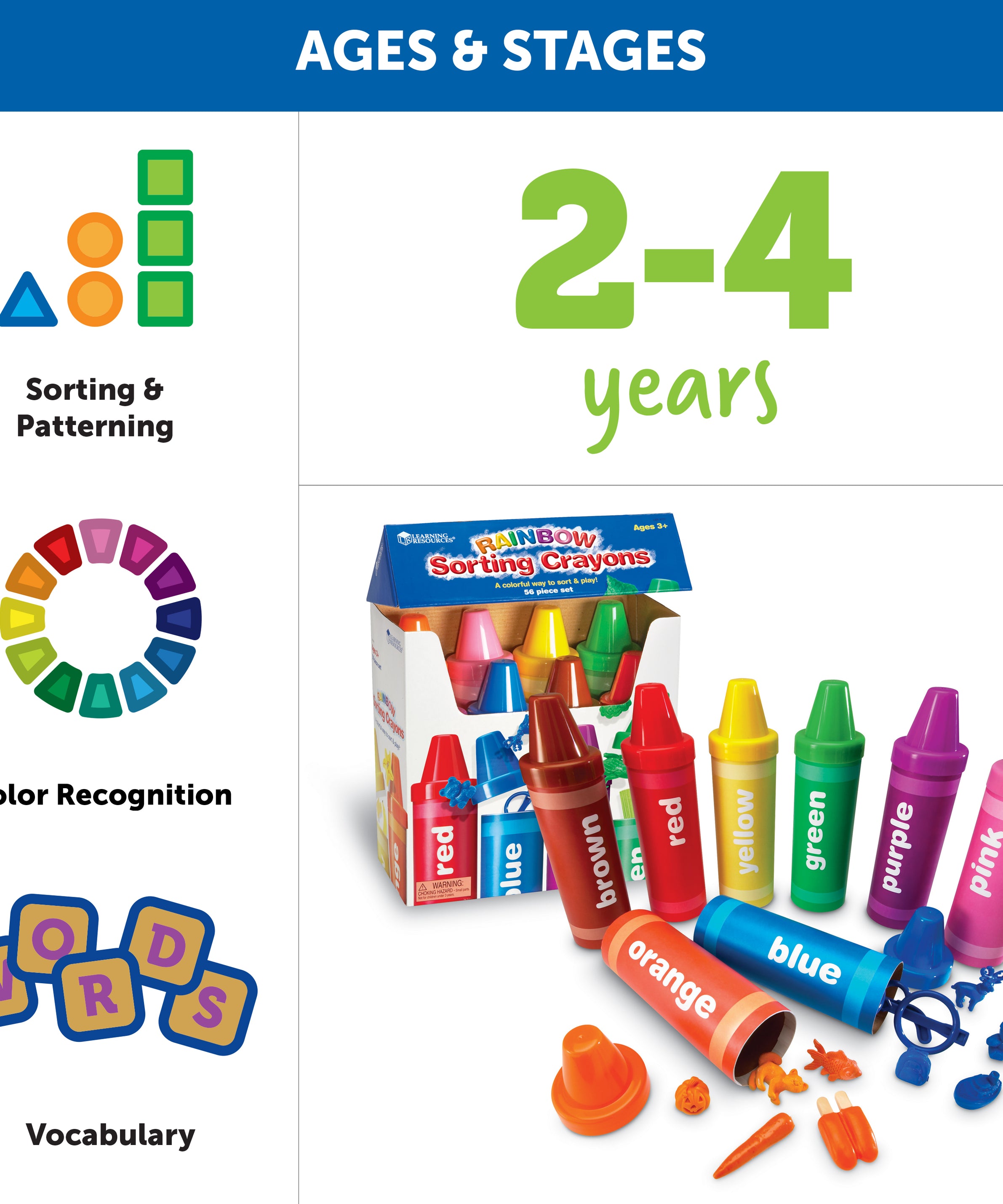 Learning Resources Rainbow Sorting Crayons, 48-Piece Colour Recognition and Sorting Toy, Fun Early Math Activities for Kids Aged 3+