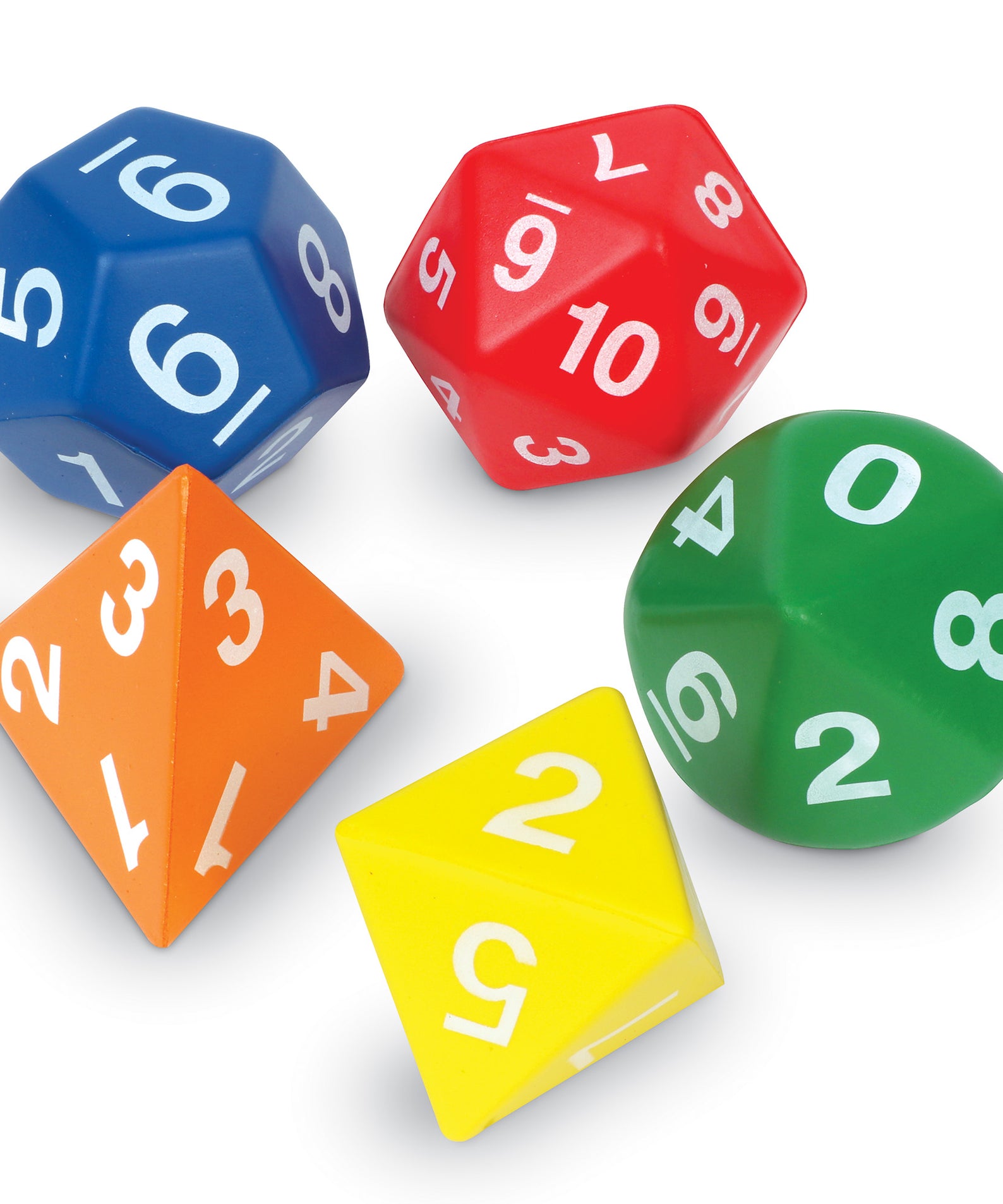 Learning Resources Jumbo Foam Polyhedral Dice, Set of 5 Soft Foam Dice with 4, 8, 10, 12, and 20 Sides, Includes Activity Guide, Ages 6+