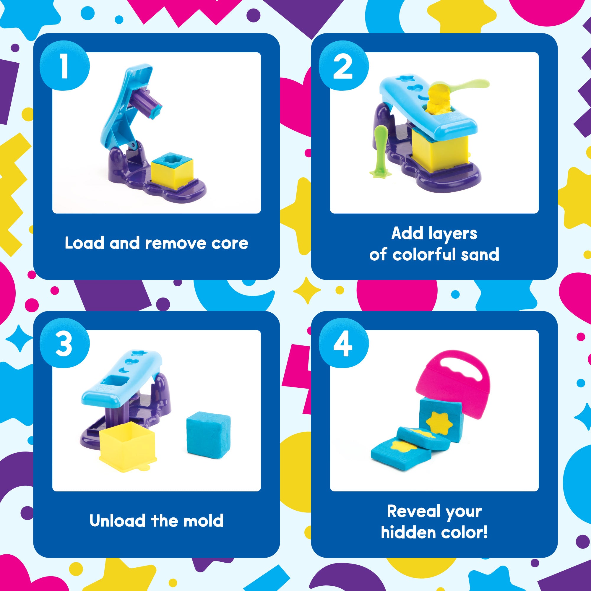 Learning Resources Playfoam Sand Magic Reveal, Sensory Play Sand Set with 4 Colours, 11 Tools & Design Station, Creative & Fine Motor Fun for Kids, Never Dries Out, Ages 3+