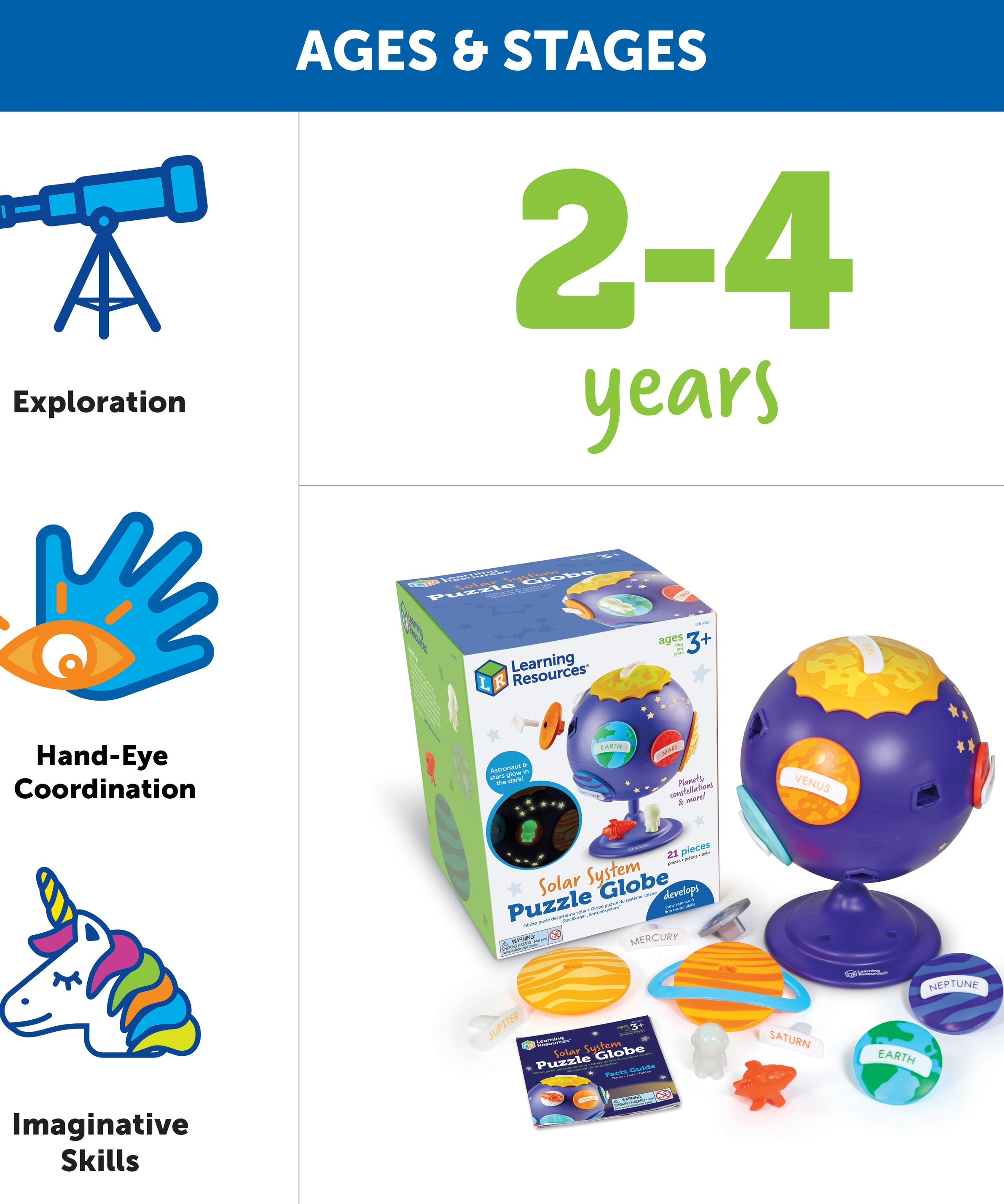 Learning Resources Solar System Puzzle Globe, STEM Space Toy with Glow-in-the-Dark Features, Fine Motor & Imaginative Play, Ages 3+