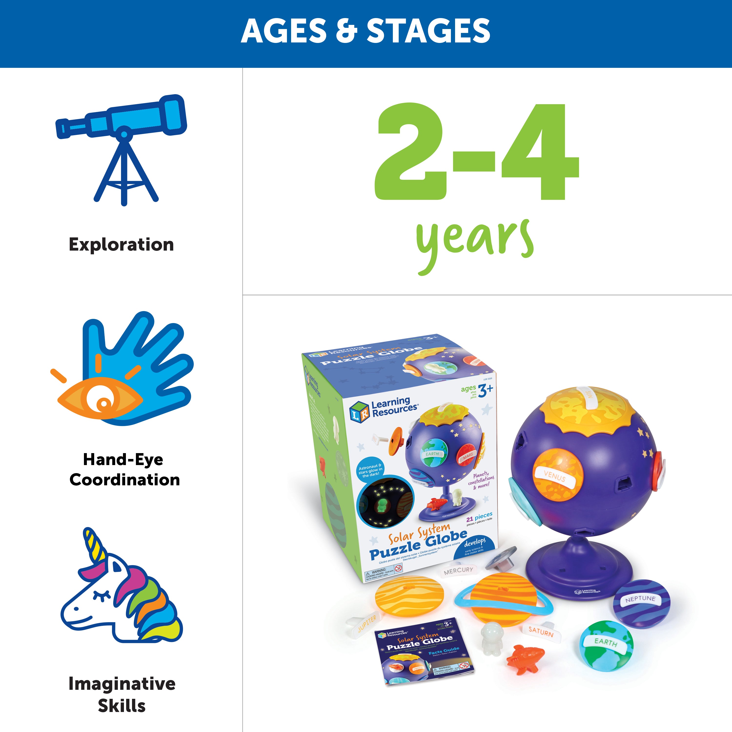 Learning Resources Solar System Puzzle Globe, STEM Space Toy with Glow-in-the-Dark Features, Fine Motor & Imaginative Play, Ages 3+