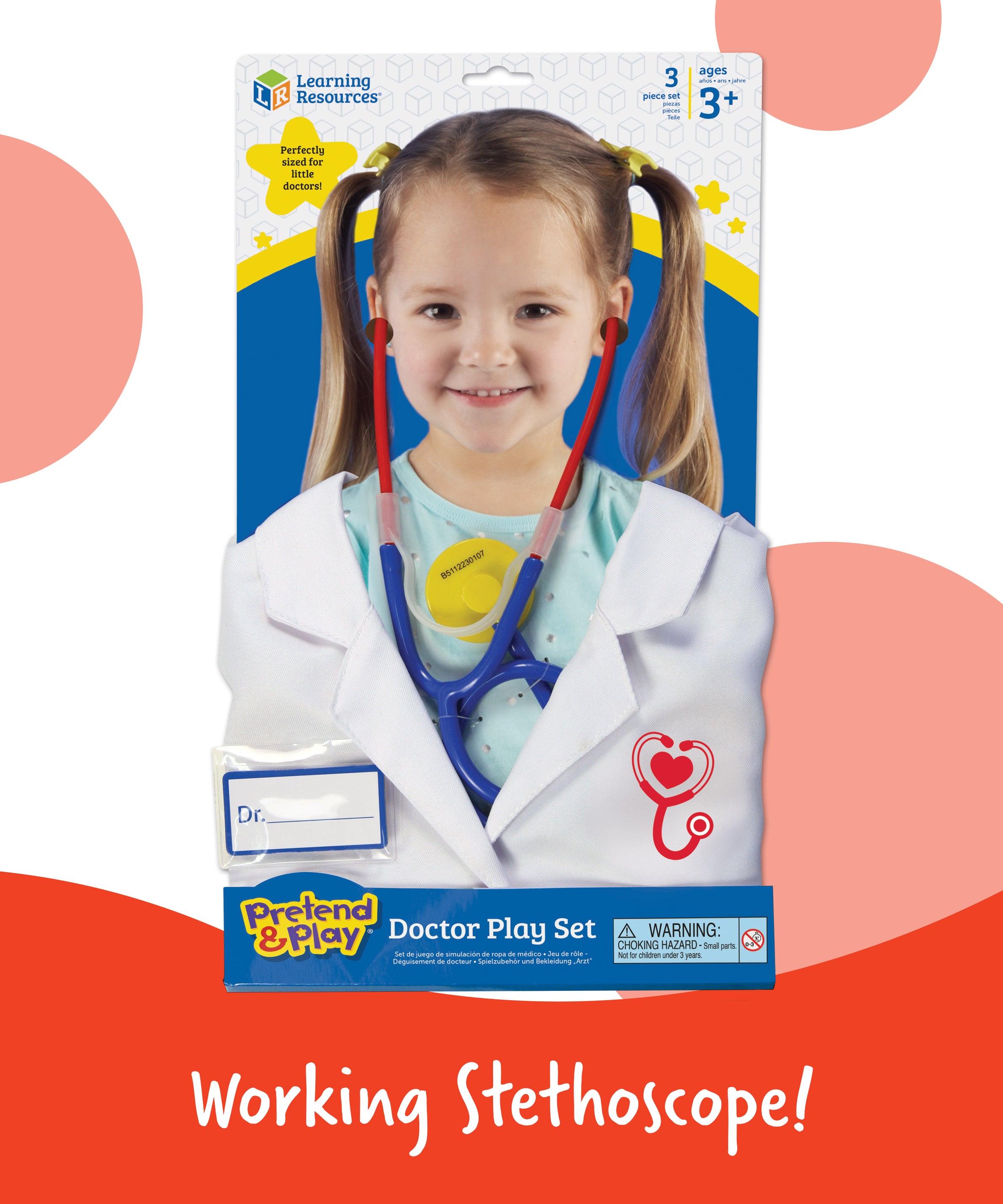 Learning Resources Doctor Play Set, Kids Doctor Costume with Coat, Stethoscope & Name Badge, Pretend Play Dress-Up for Ages 36