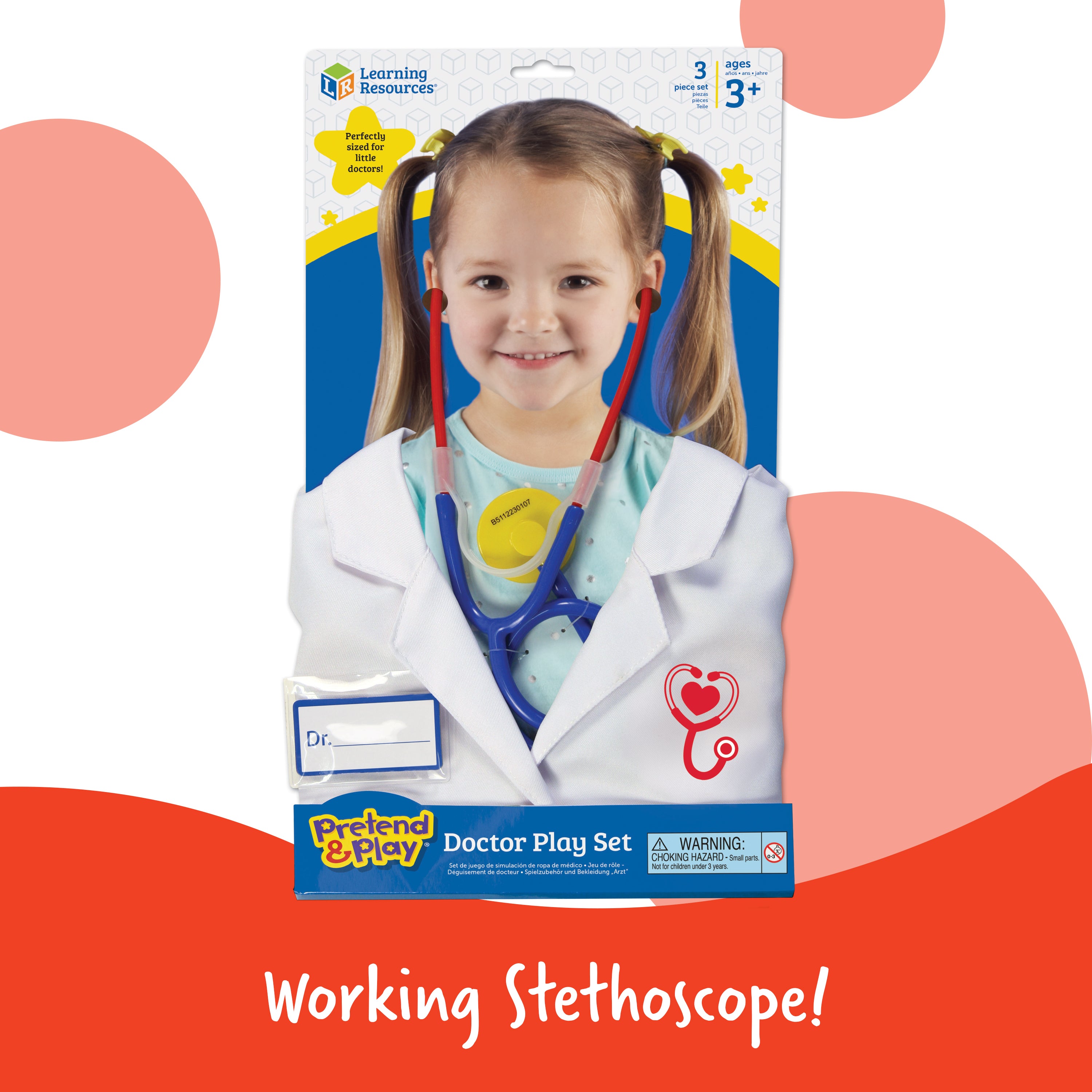 Learning Resources Doctor Play Set, Kids Doctor Costume with Coat, Stethoscope & Name Badge, Pretend Play Dress-Up for Ages 36