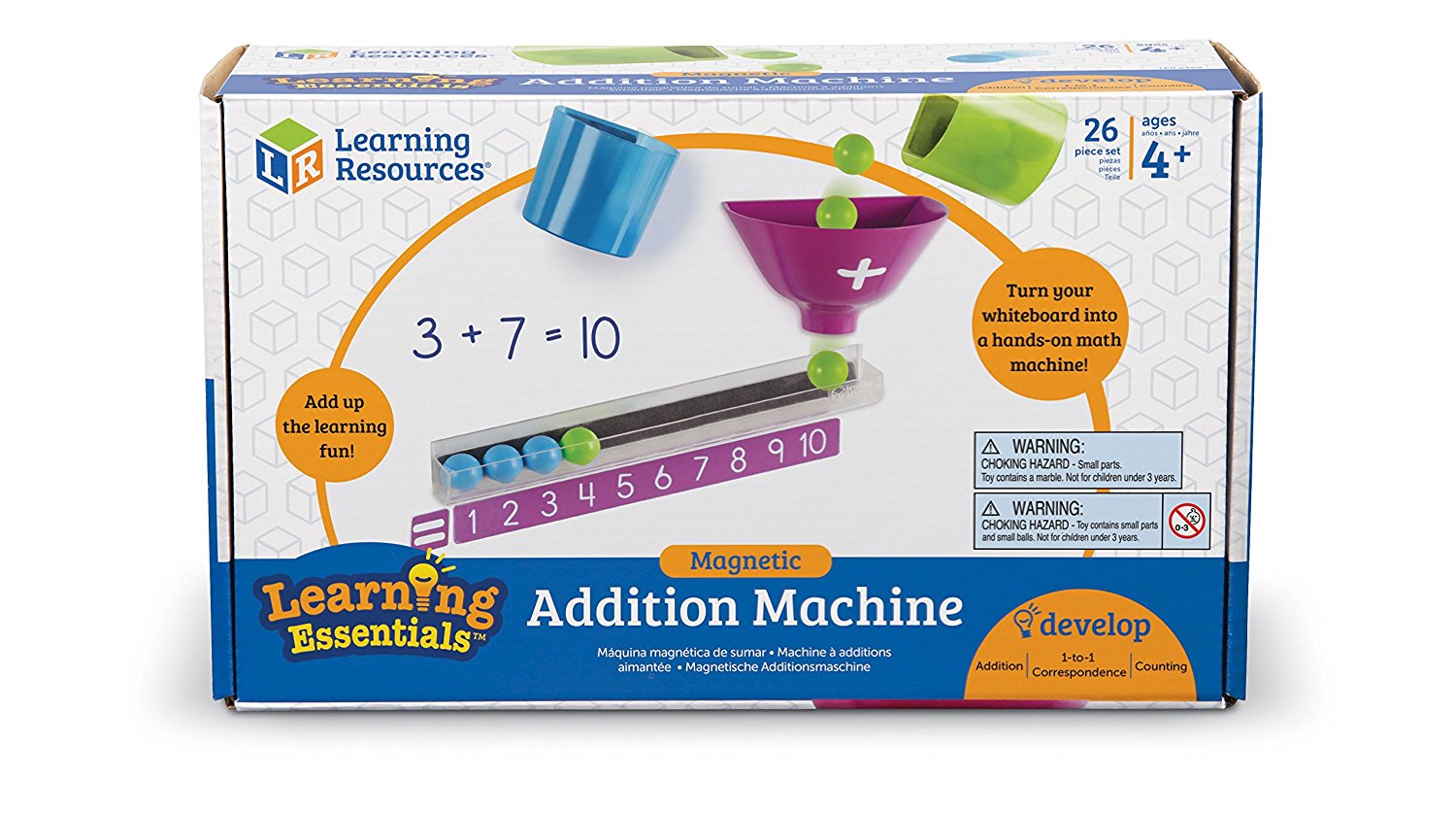 Learning Resources Magnetic Addition Machine, Interactive Front of Class Addition Activity, Includes 20 Magnetic Balls, Funnel, and Counting Tray, Ages 4+
