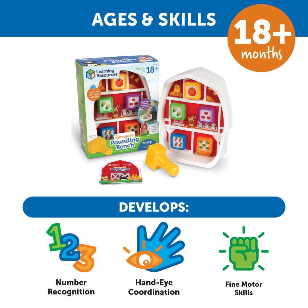 Learning Resources Barnyard Pounding Bench Fine Motor Toy with Storybook for Toddlers Ages 18 Months Plus
