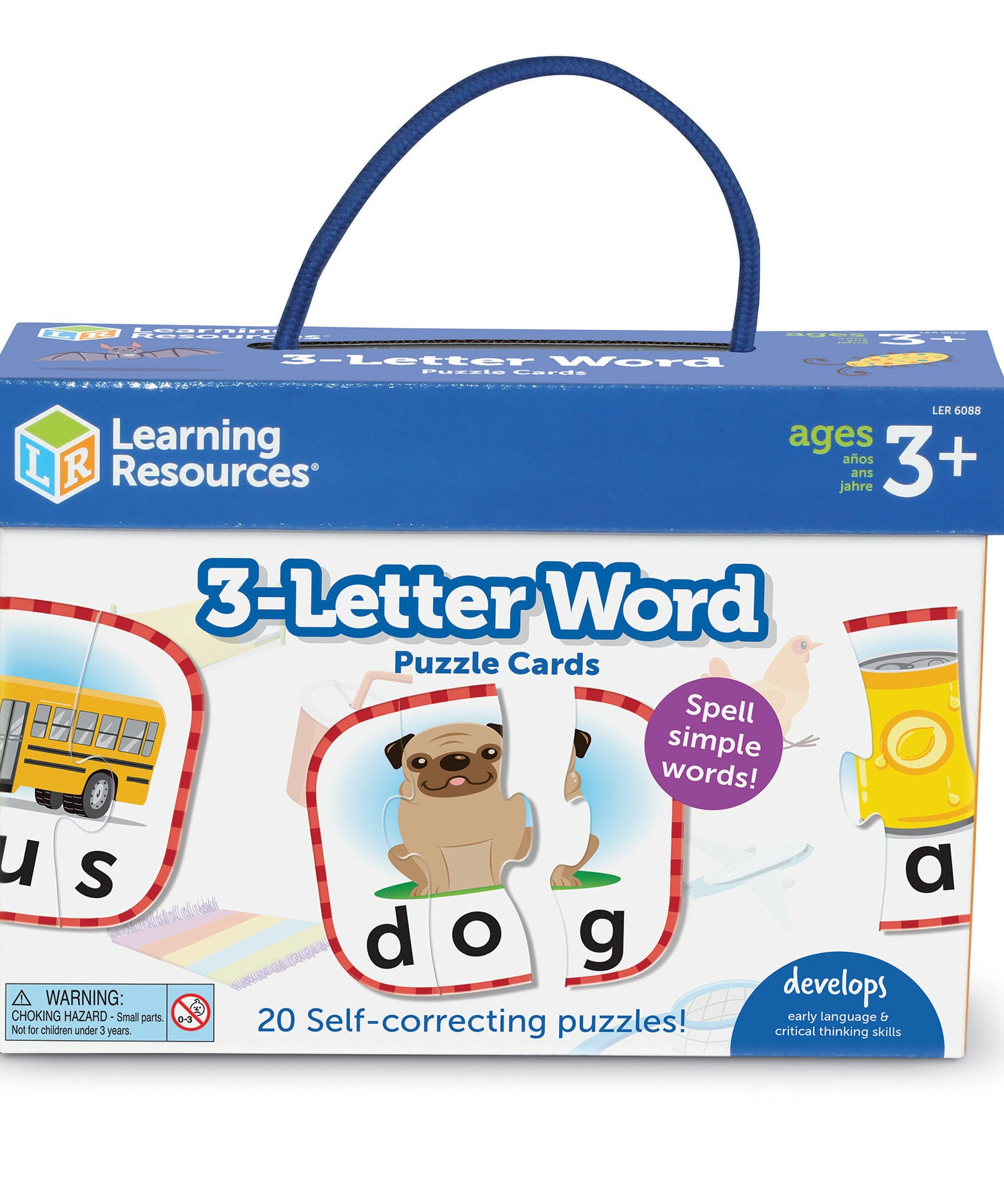 Learning Resources 3-Letter Word Puzzle Cards, Preschool Spelling and Language Learning Activity, Self-Correcting Puzzles, Ages 3+